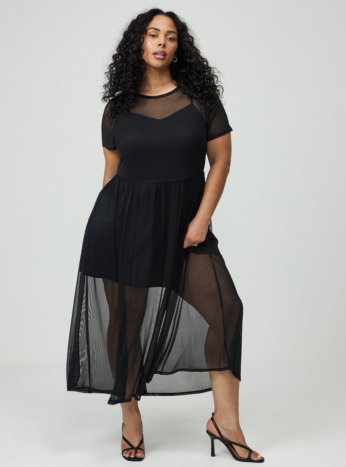 Relaxed Tea Length Mesh T-Shirt Dress, DEEP BLACK, alternate