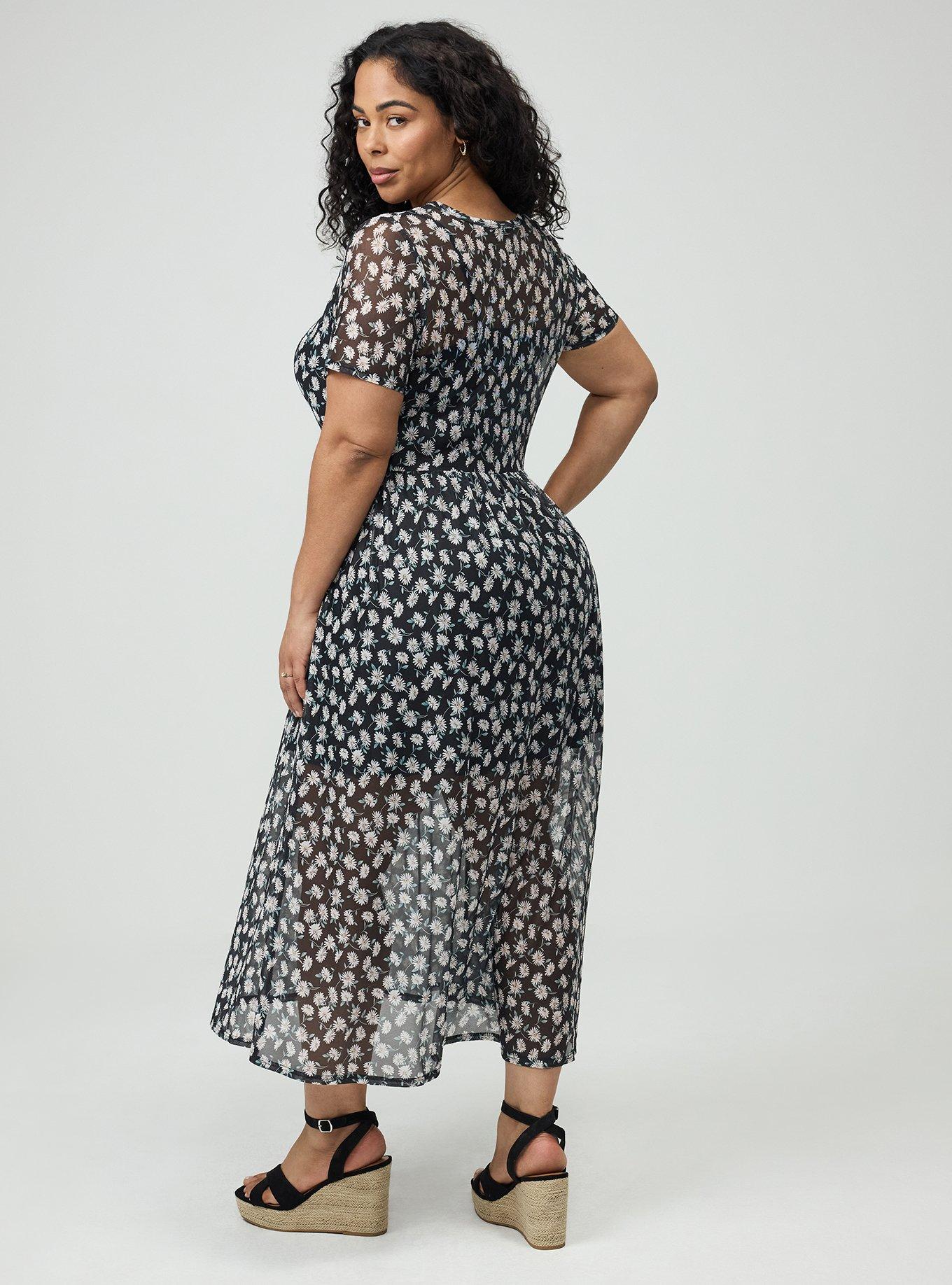 Relaxed Tea Length Mesh T-Shirt Dress, CUTE DAISY DITSY FLORAL BLACK, alternate