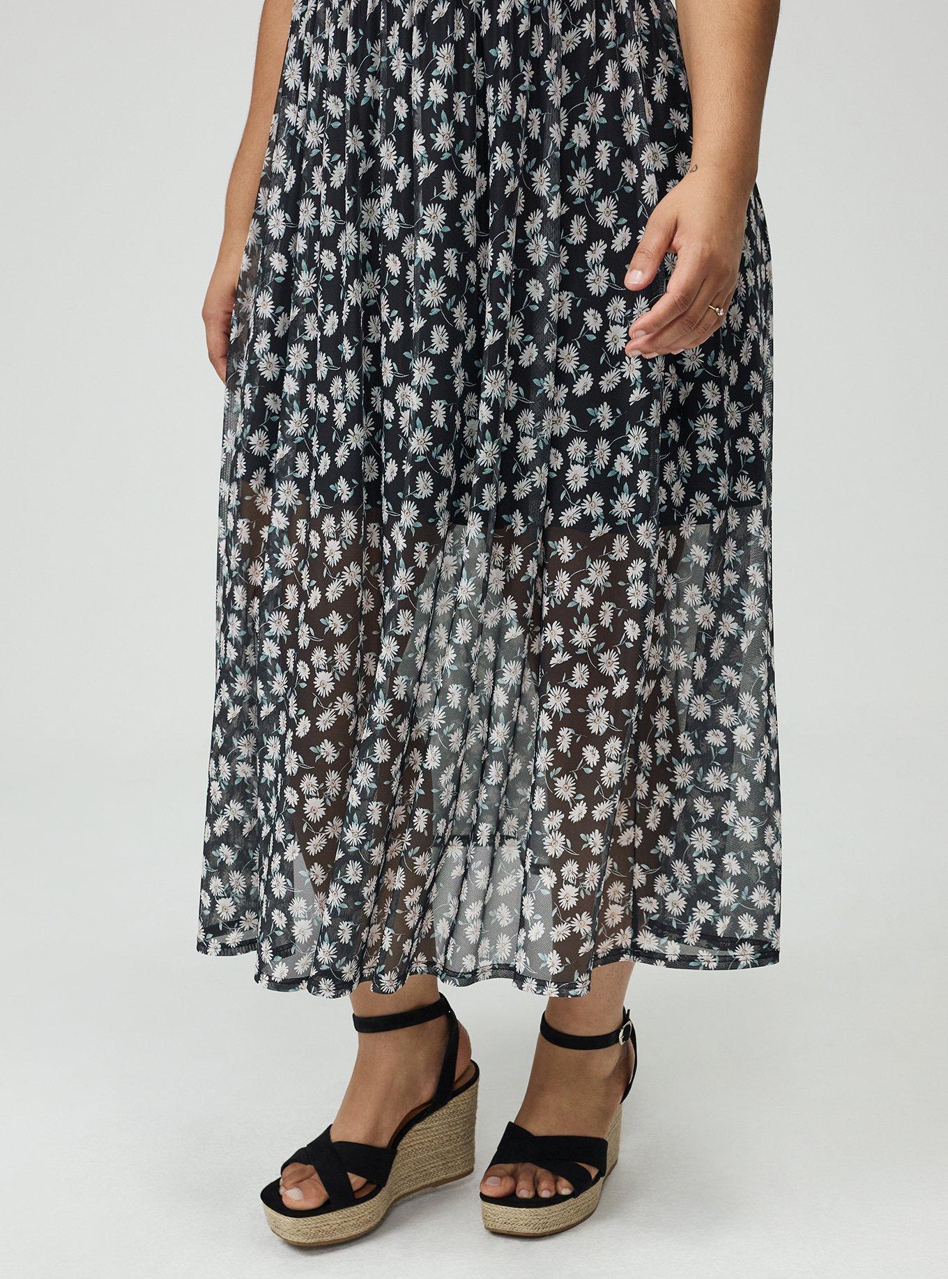Relaxed Tea Length Mesh T-Shirt Dress, CUTE DAISY DITSY FLORAL BLACK, alternate