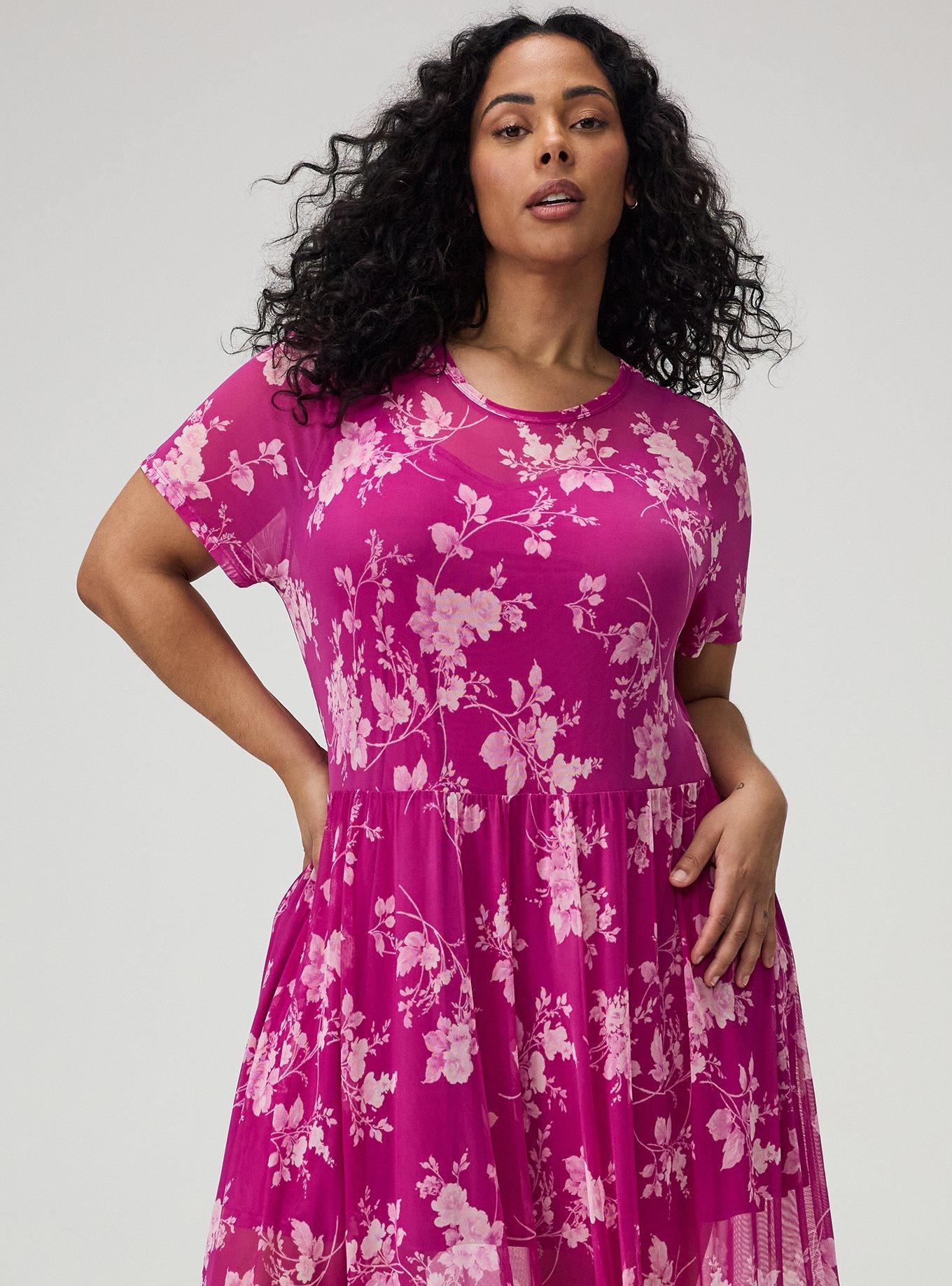 Plus Size - Relaxed Tea Length Mesh T-Shirt Dress - Torrid