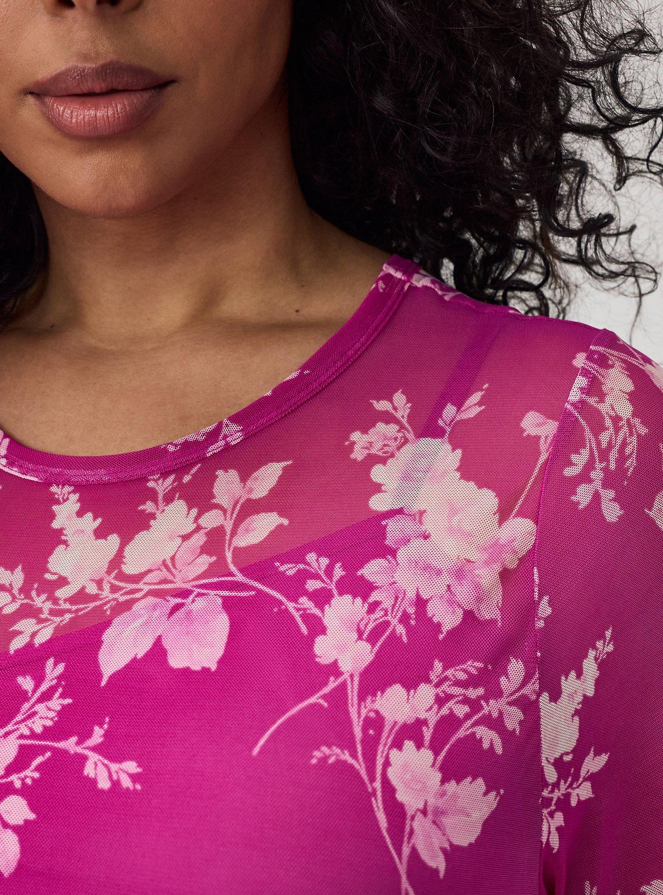 Relaxed Tea Length Mesh T-Shirt Dress, GRACE FLORAL PLUM, alternate
