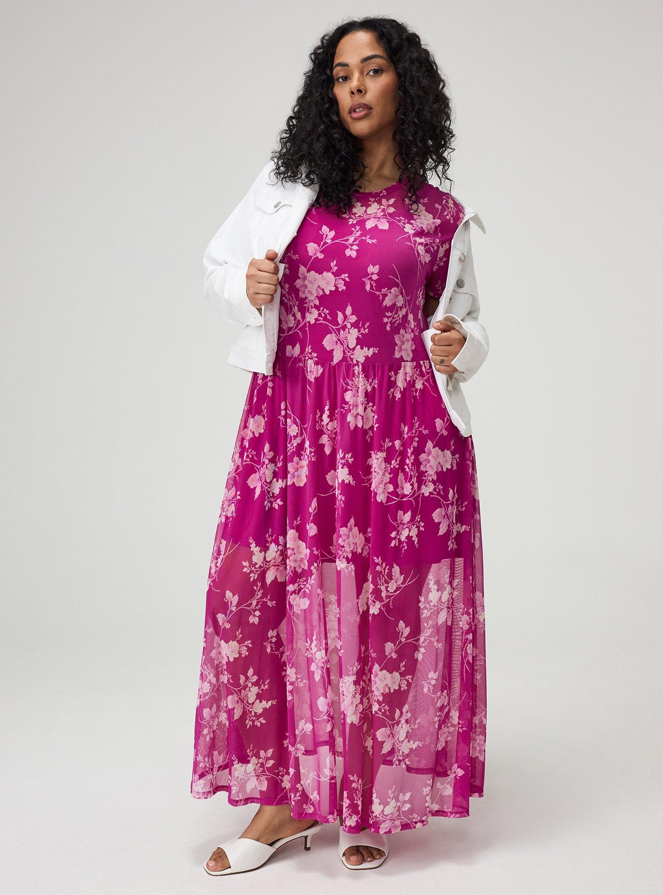 Relaxed Tea Length Mesh T-Shirt Dress, GRACE FLORAL PLUM, alternate