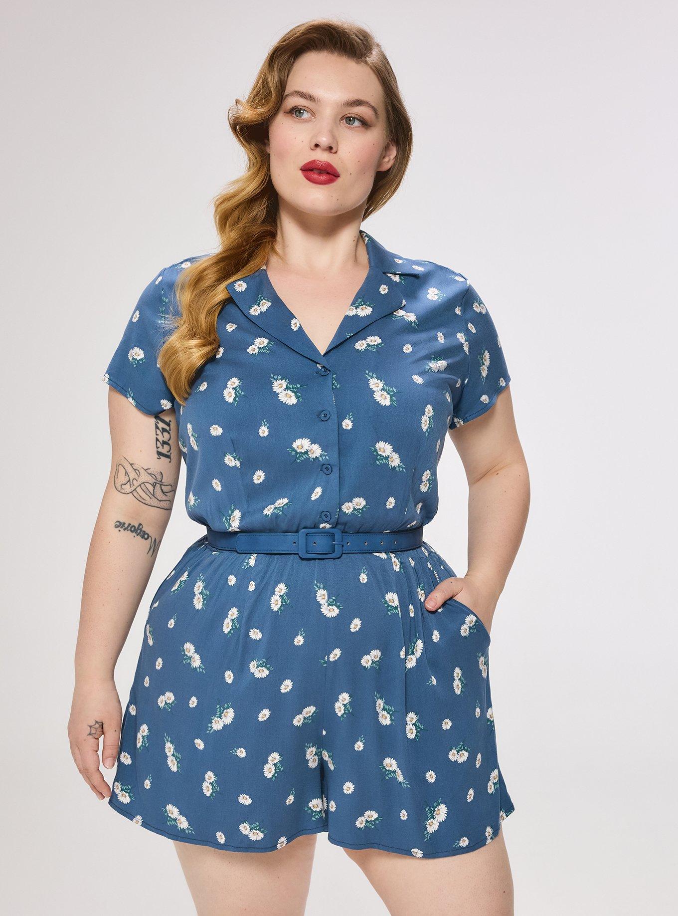 Retro Chic Collared Short Jumpsuit, BRIDGETTE DAISY FLORAL BLUE, alternate