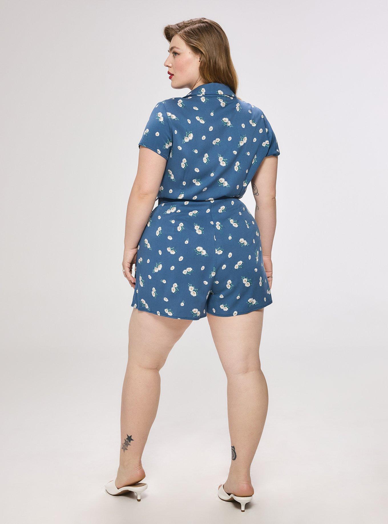 Retro Chic Collared Short Jumpsuit, BRIDGETTE DAISY FLORAL BLUE, alternate