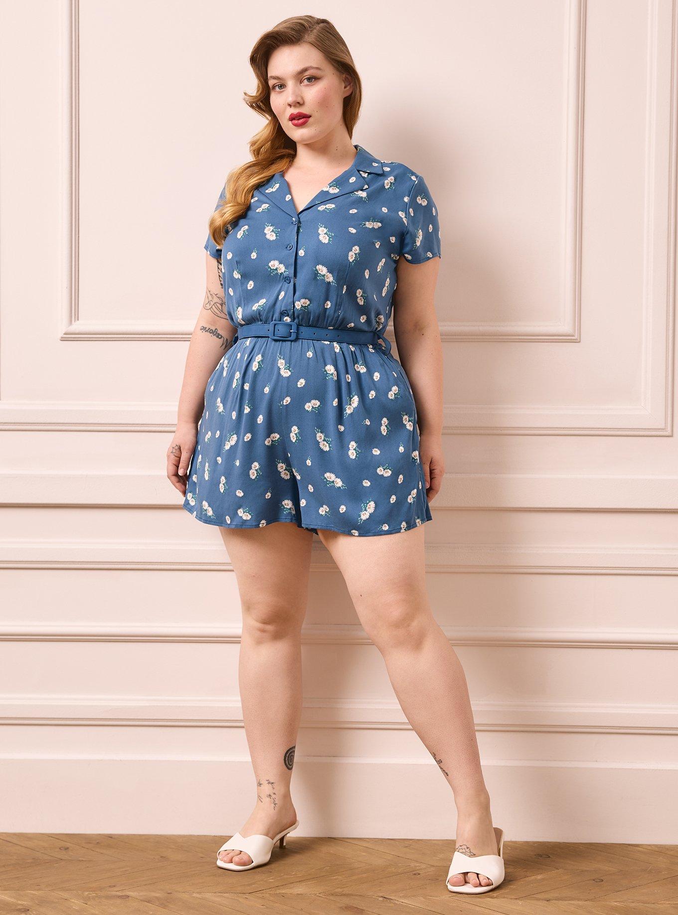 Retro Chic Collared Short Jumpsuit, BRIDGETTE DAISY FLORAL BLUE, hi-res