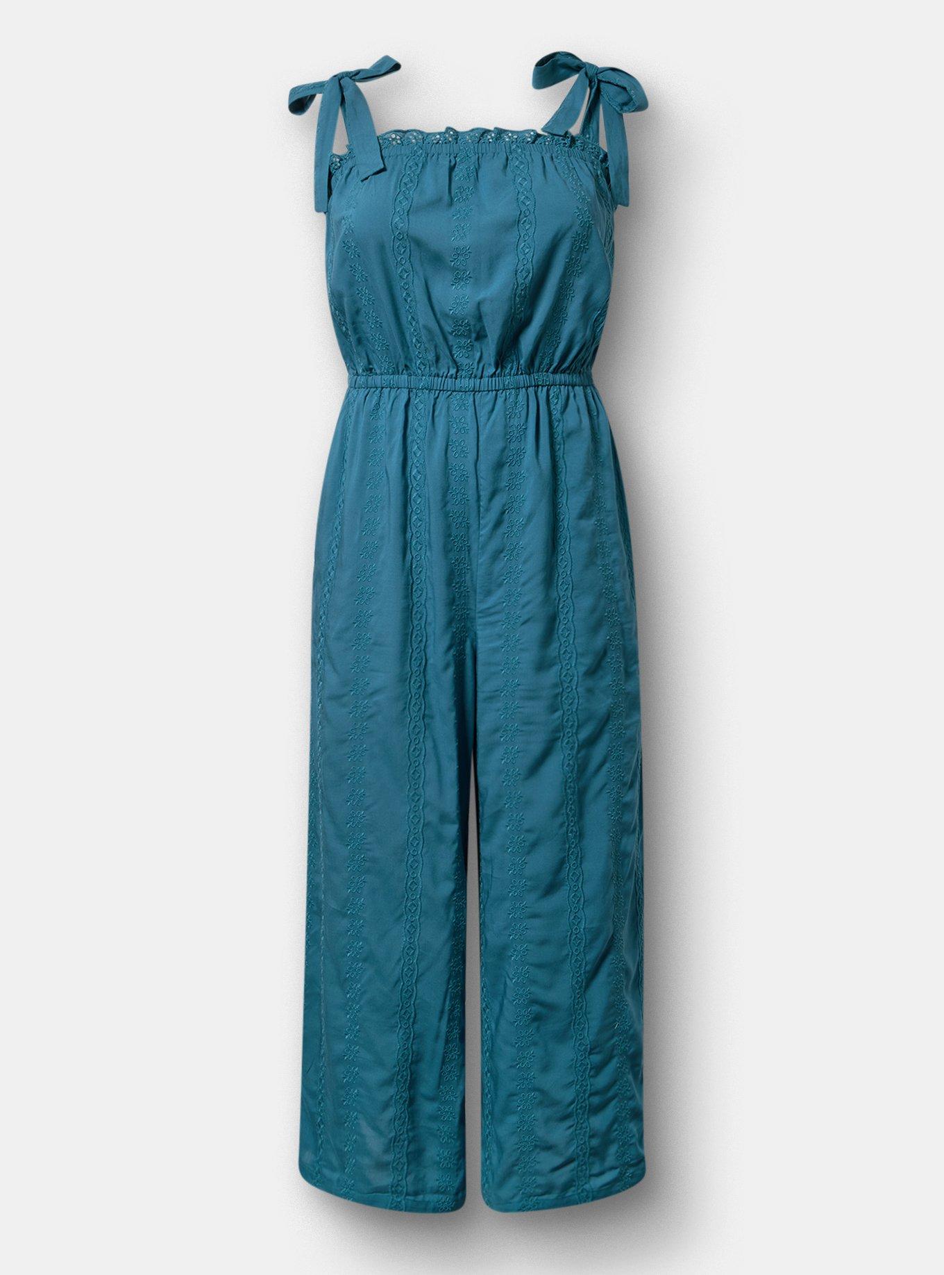 Challis Eyelet Jumpsuit, MALLARD BLUE, flat