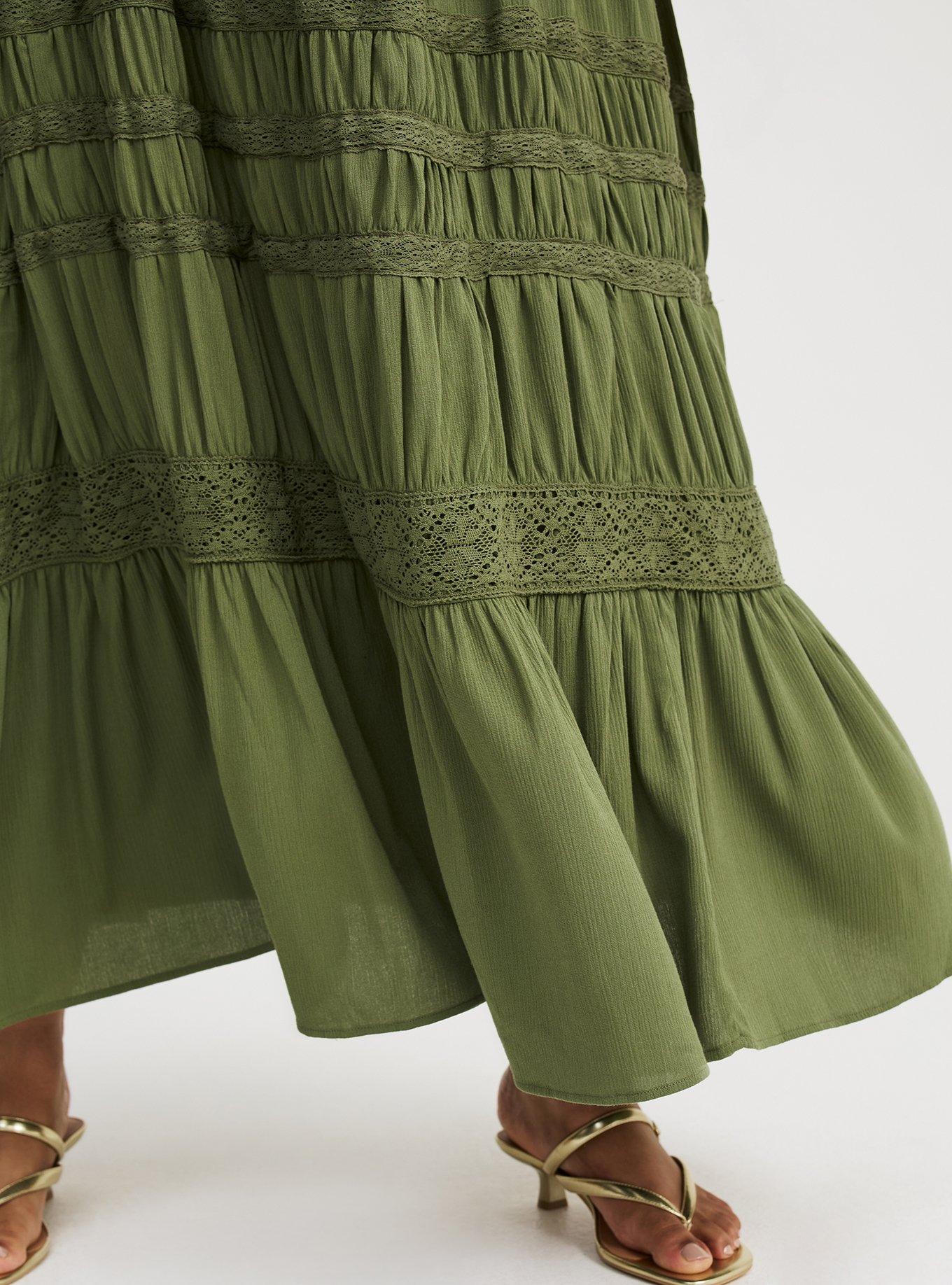 Square Neck Lace Inset Maxi Dress