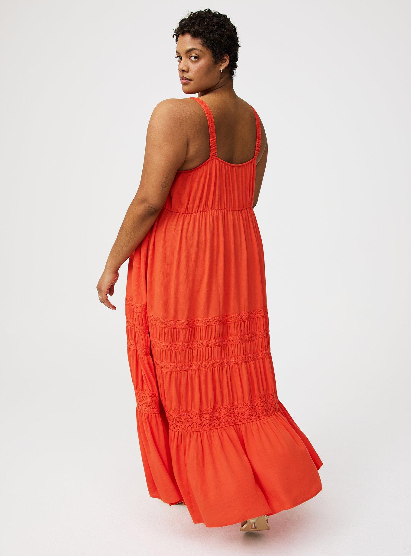 Square Neck Lace Inset Maxi Dress