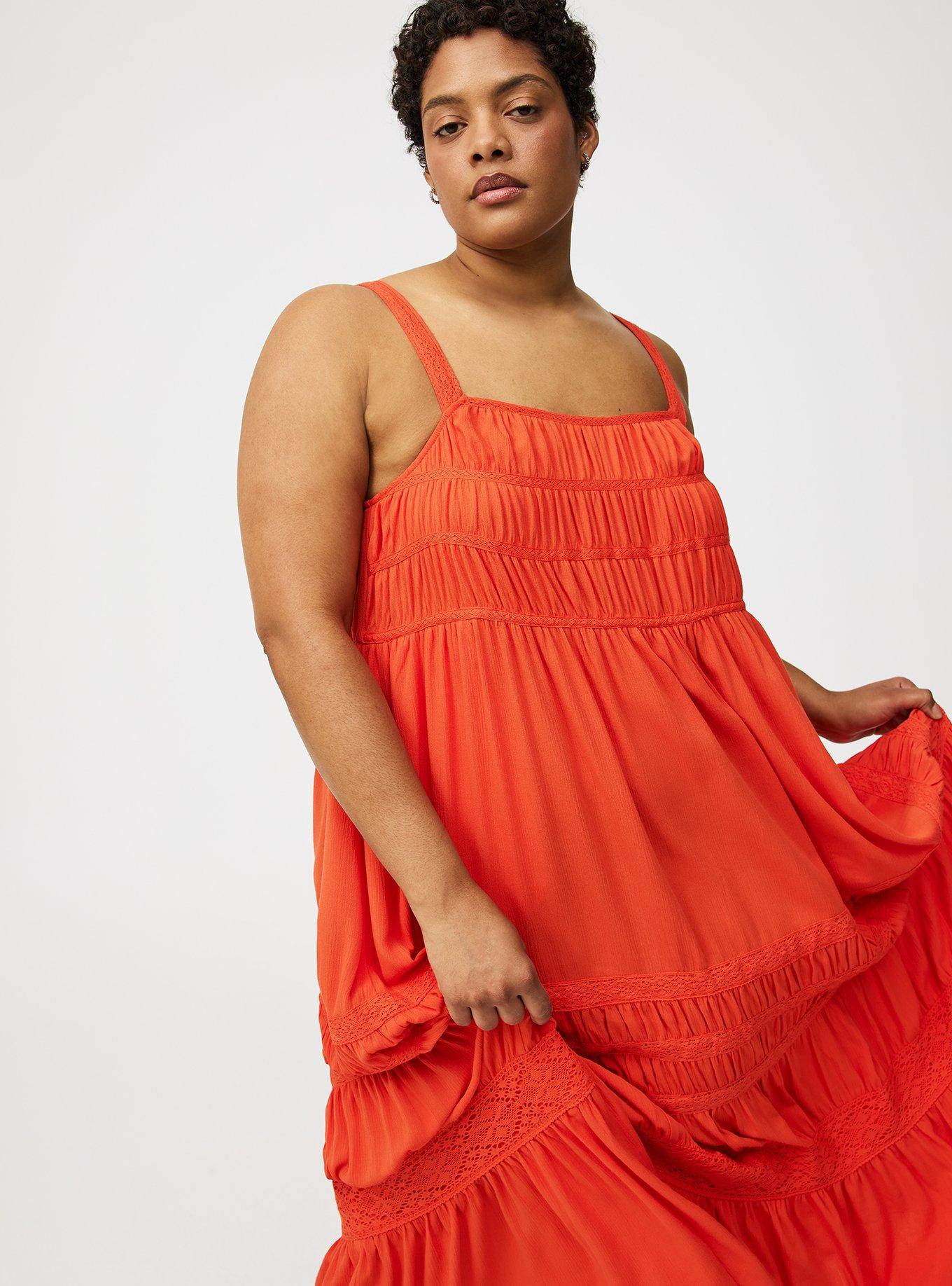 Square Neck Lace Inset Maxi Dress