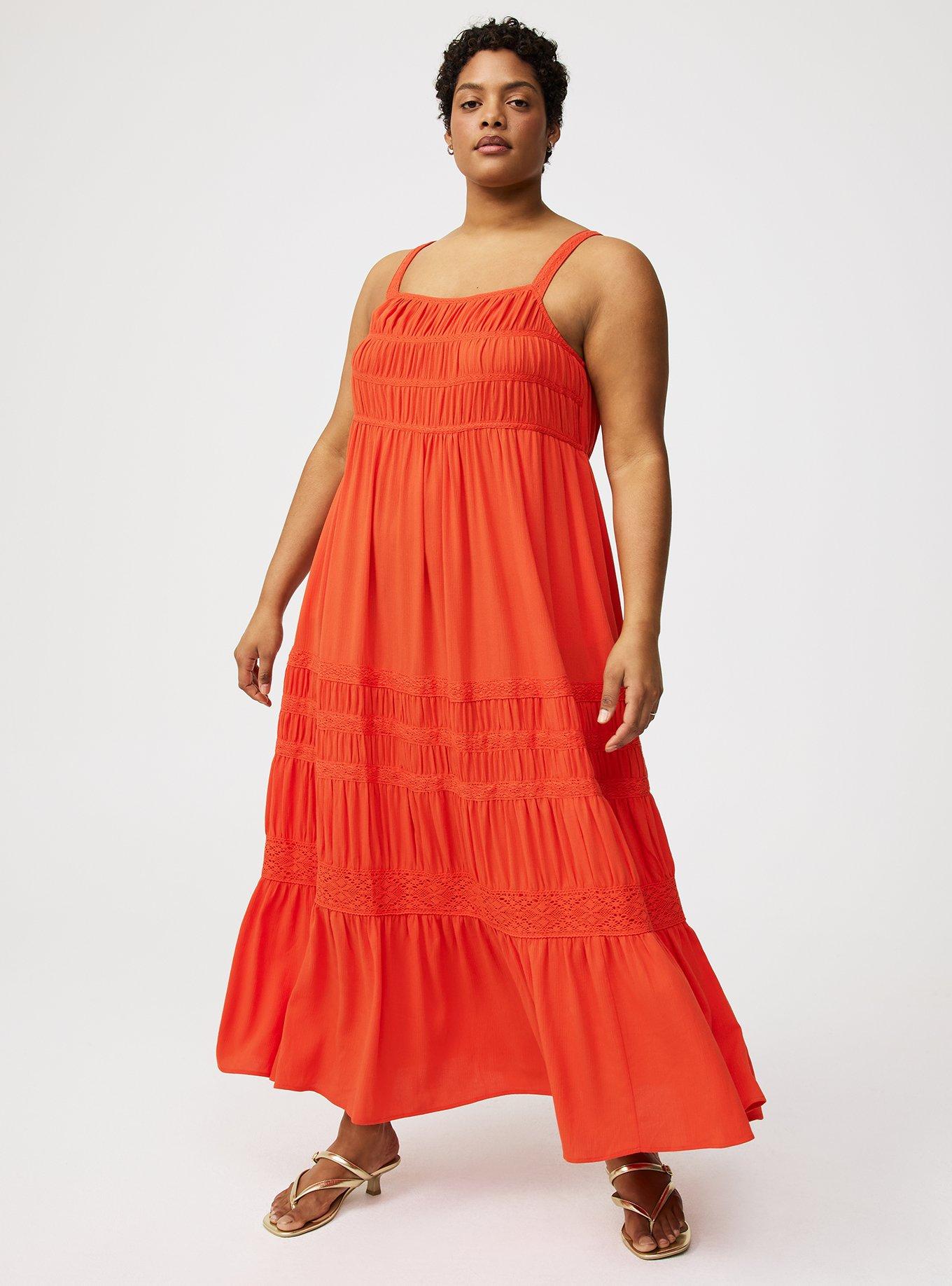 Square Neck Lace Inset Maxi Dress