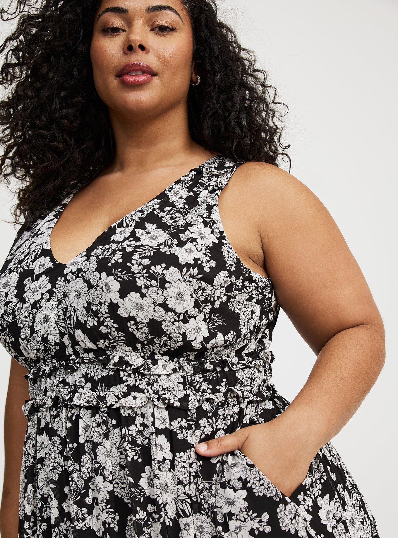 Midi V-Neck Ruffle Dress