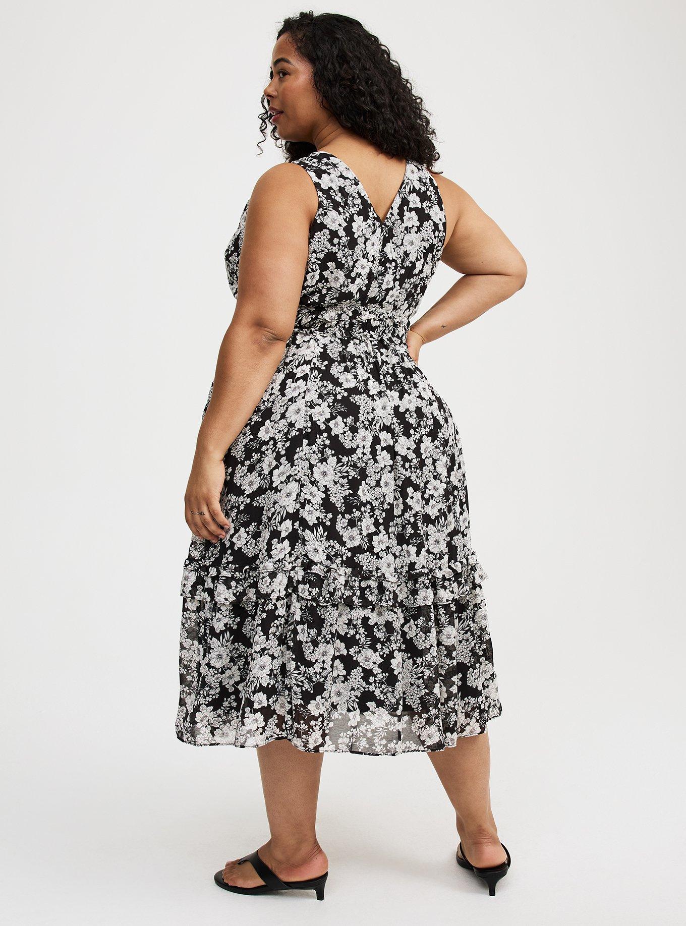Midi V-Neck Ruffle Dress