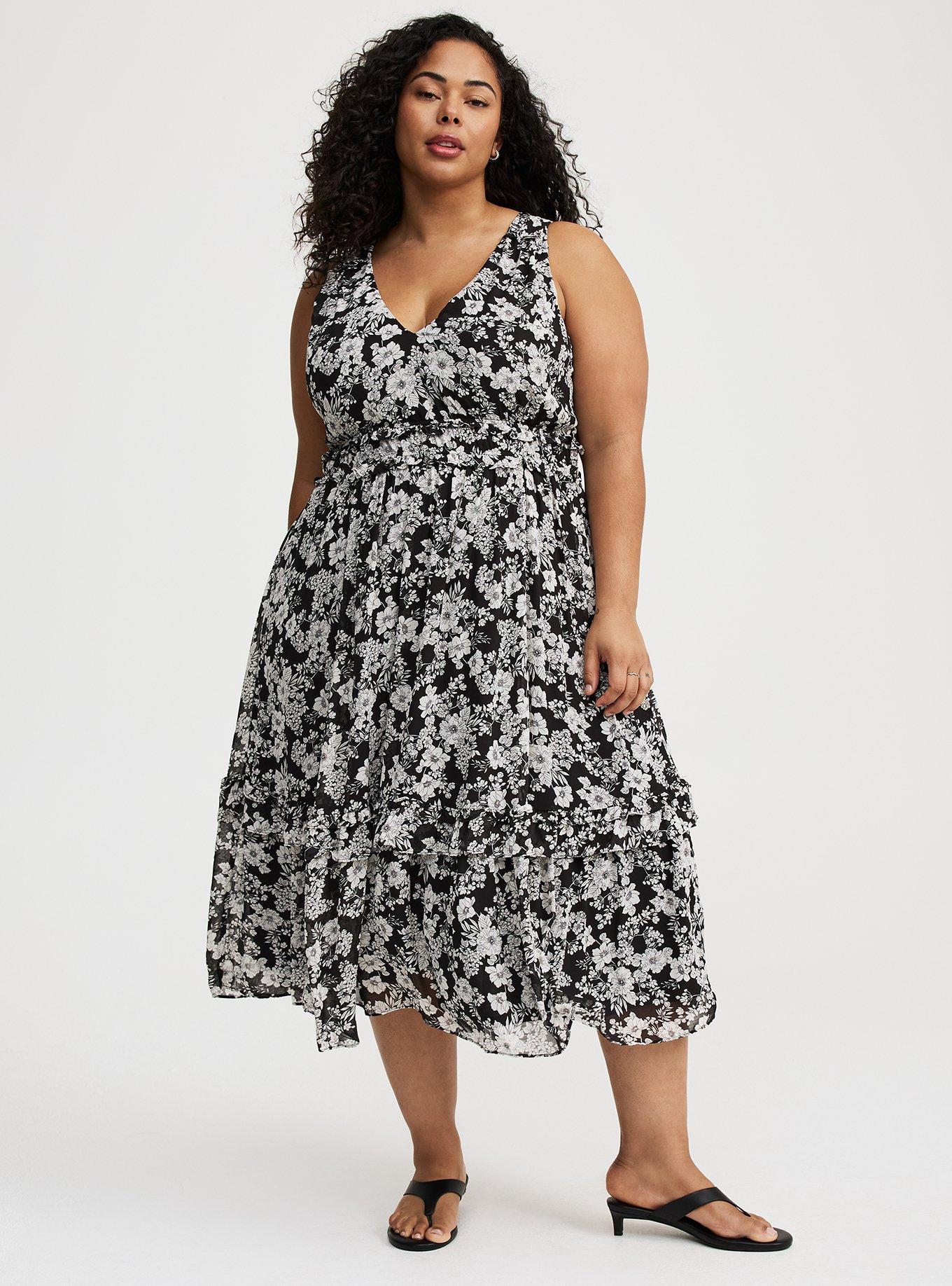 Midi V-Neck Ruffle Dress
