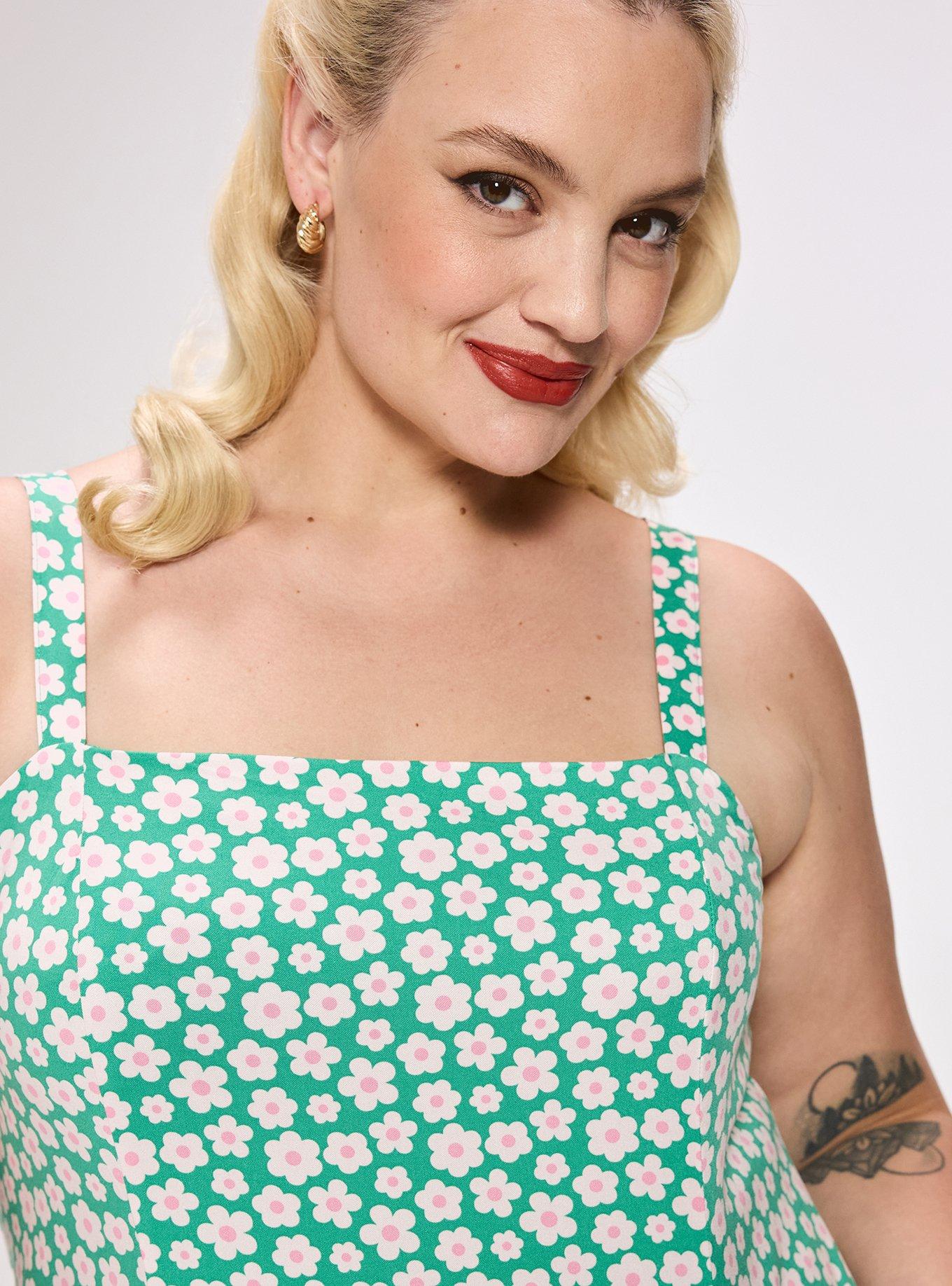 Retro Bow Pocket Mini Dress, GROOVY DAISY FLORAL SMALL GREEN, alternate