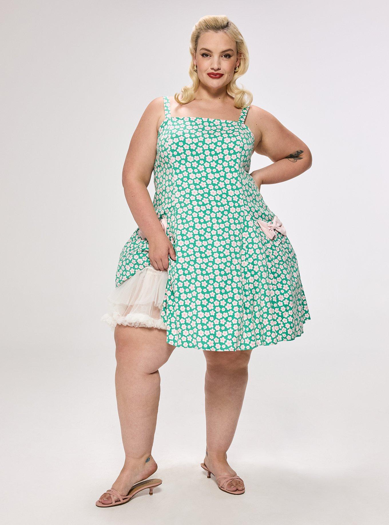 Retro Bow Pocket Mini Dress, GROOVY DAISY FLORAL SMALL GREEN, alternate