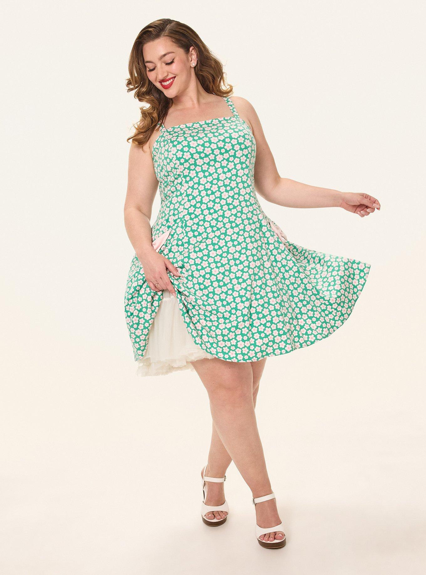 Retro Bow Pocket Mini Dress, GROOVY DAISY FLORAL SMALL GREEN, alternate