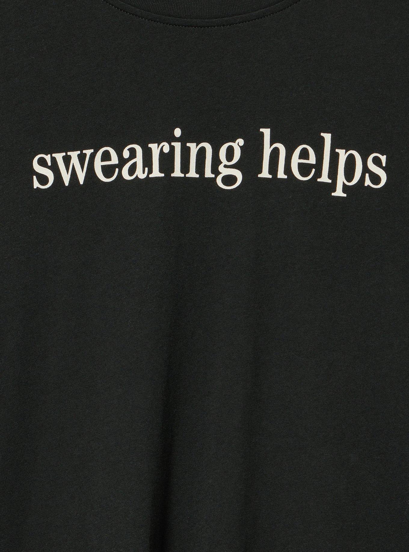 Classic Heritage Jersey Crew Tee, SWEARING IT HELPS DEEP BLACK, alternate
