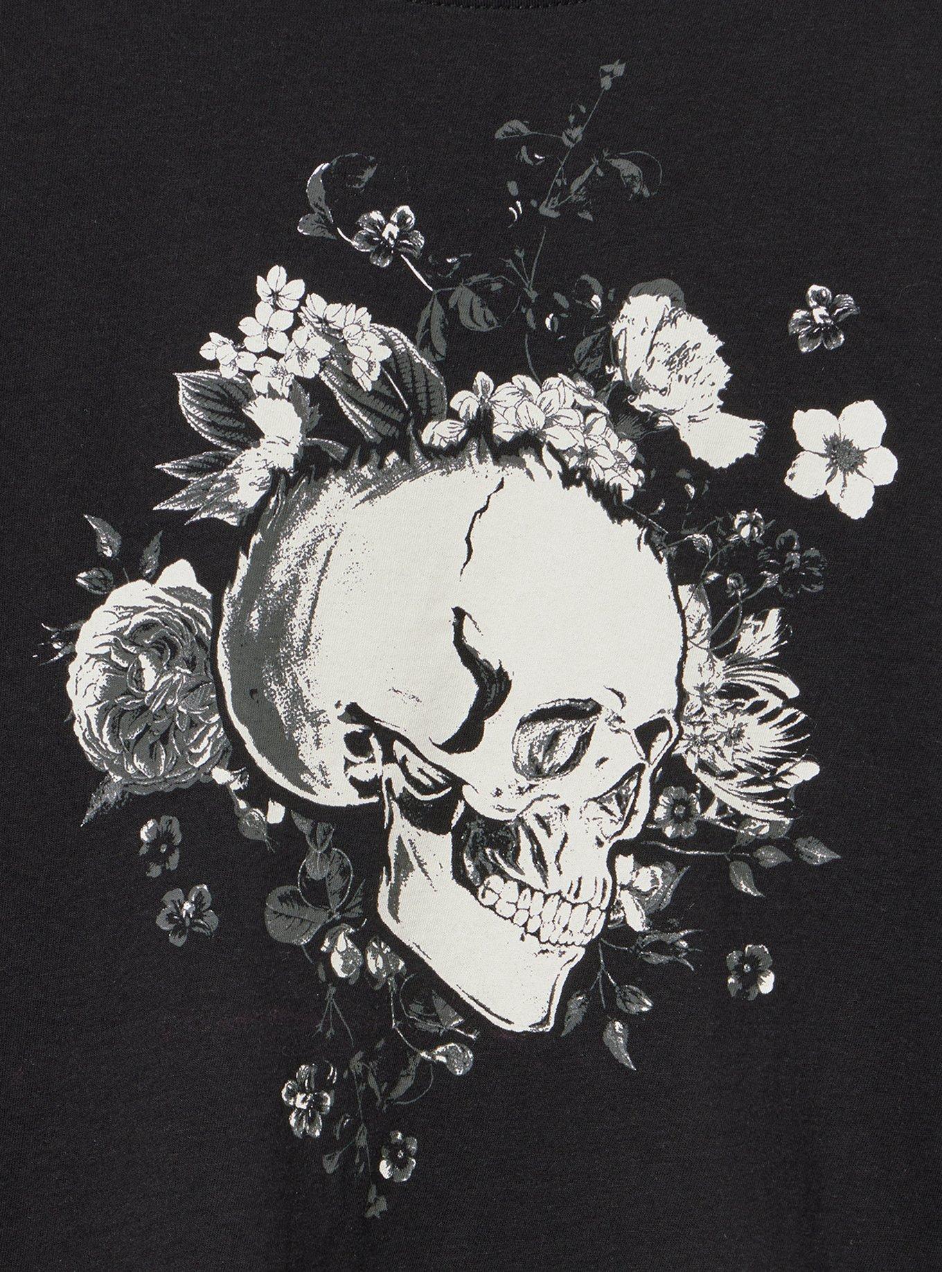 Classic Heritage Jersey Crew Tee, FLORAL SKULL DEEP BLACK, alternate
