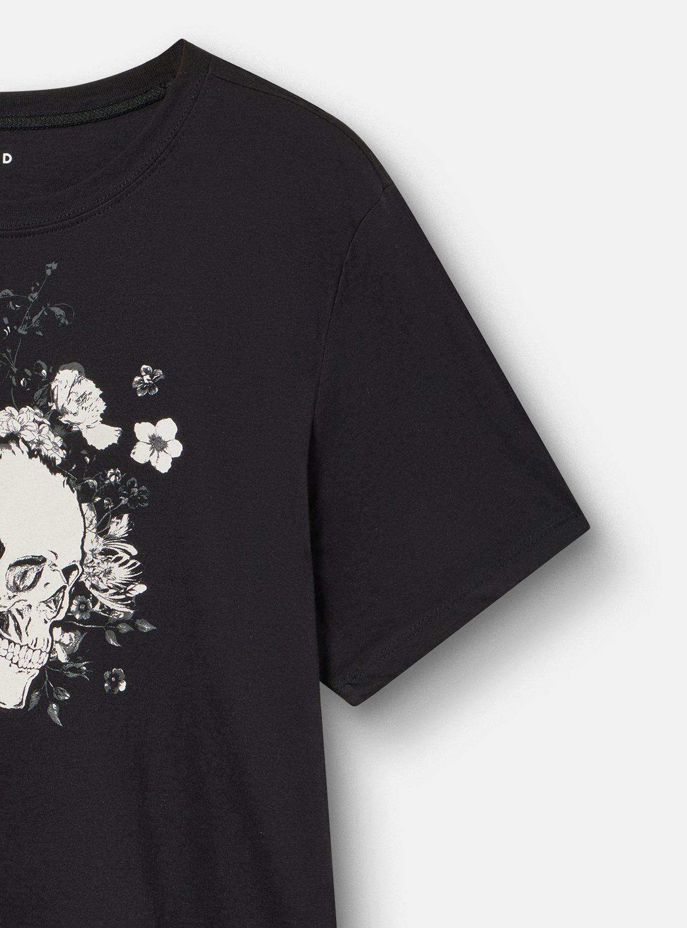 Classic Heritage Jersey Crew Tee, FLORAL SKULL DEEP BLACK, alternate