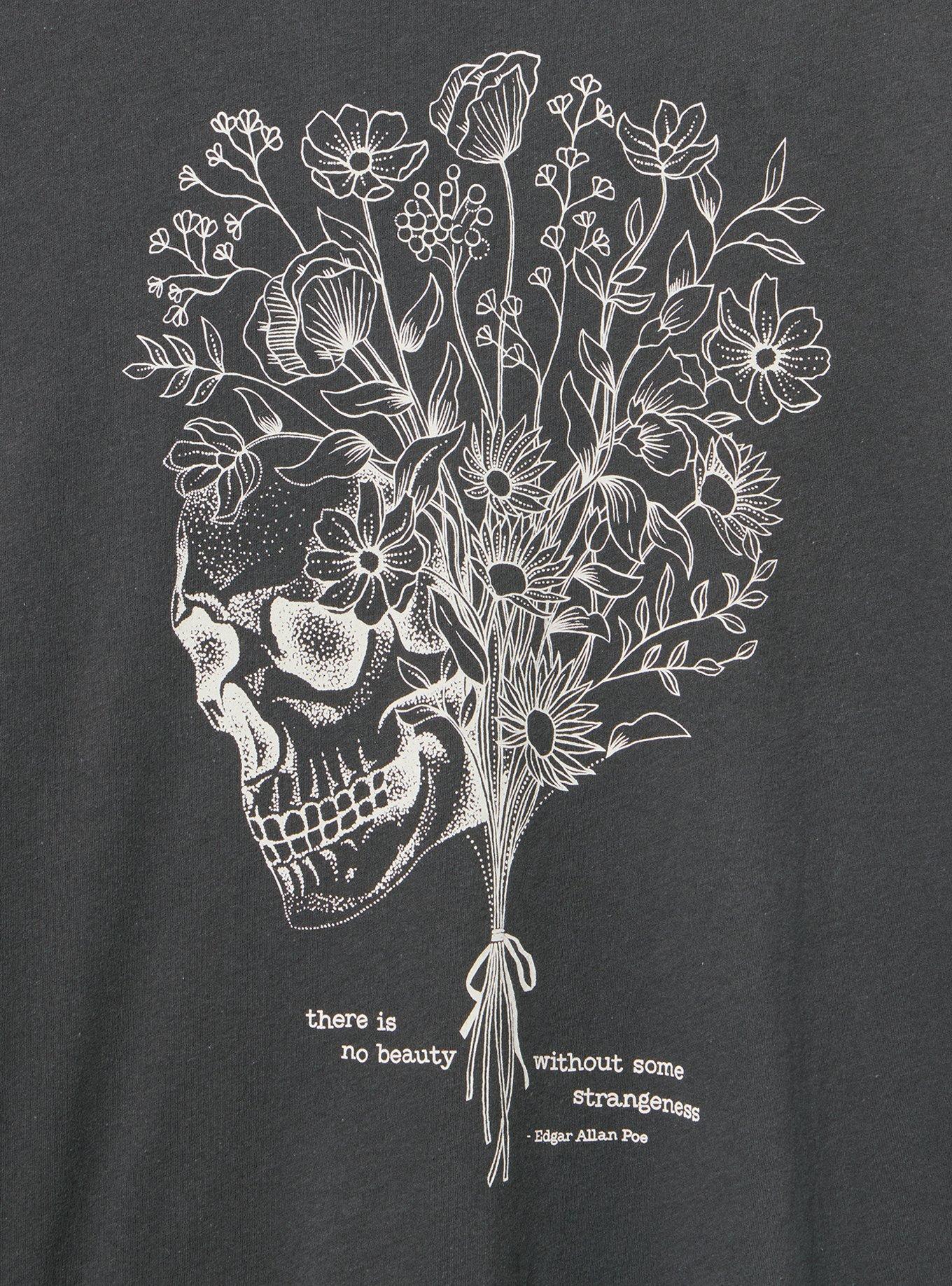 Classic Heritage Jersey Crew Tee, STRANGE FLORAL SKULL VINTAGE BLACK, alternate
