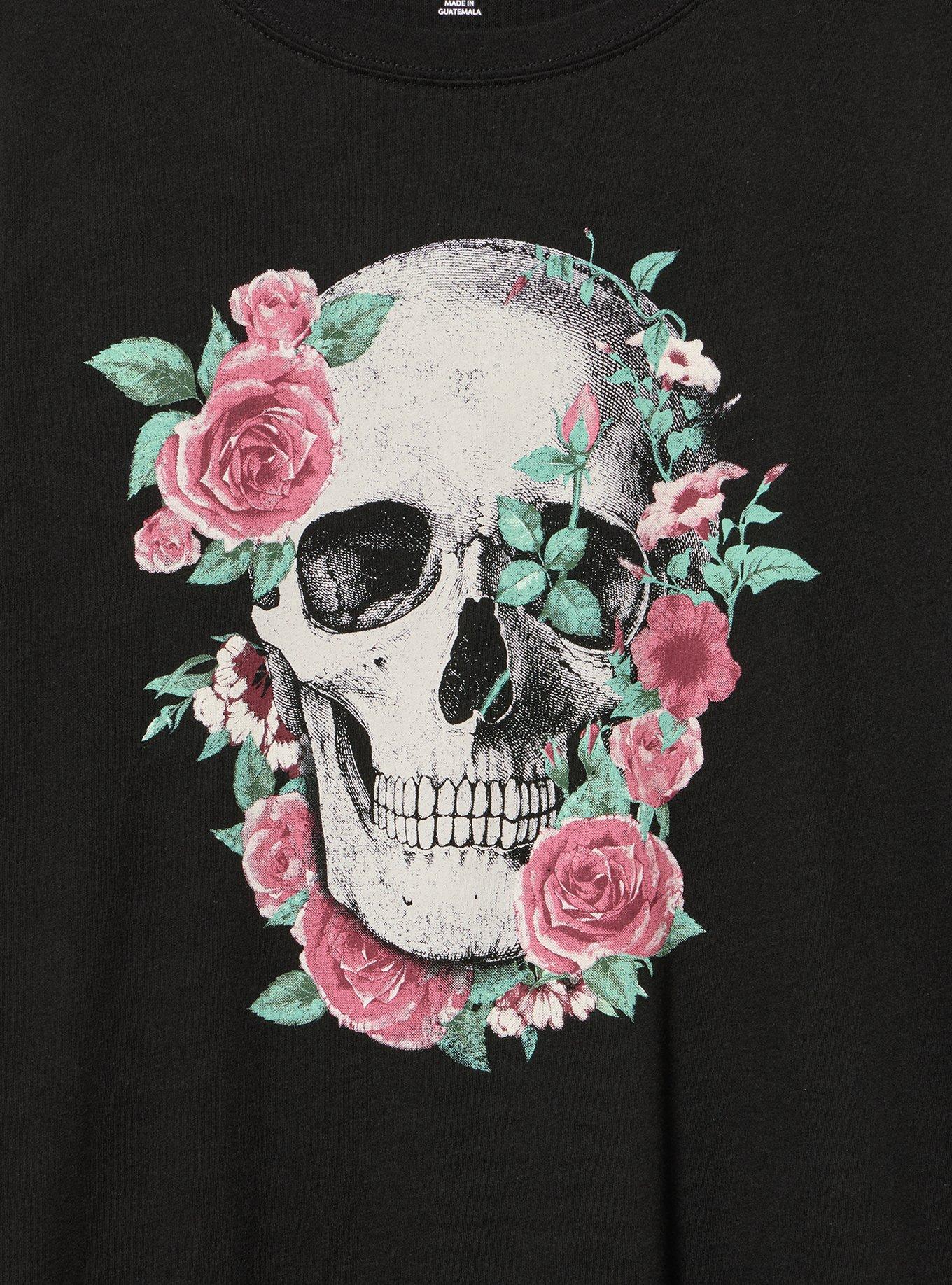 Classic Heritage Jersey Crew Tee, SKULL ROSES DEEP BLACK, alternate