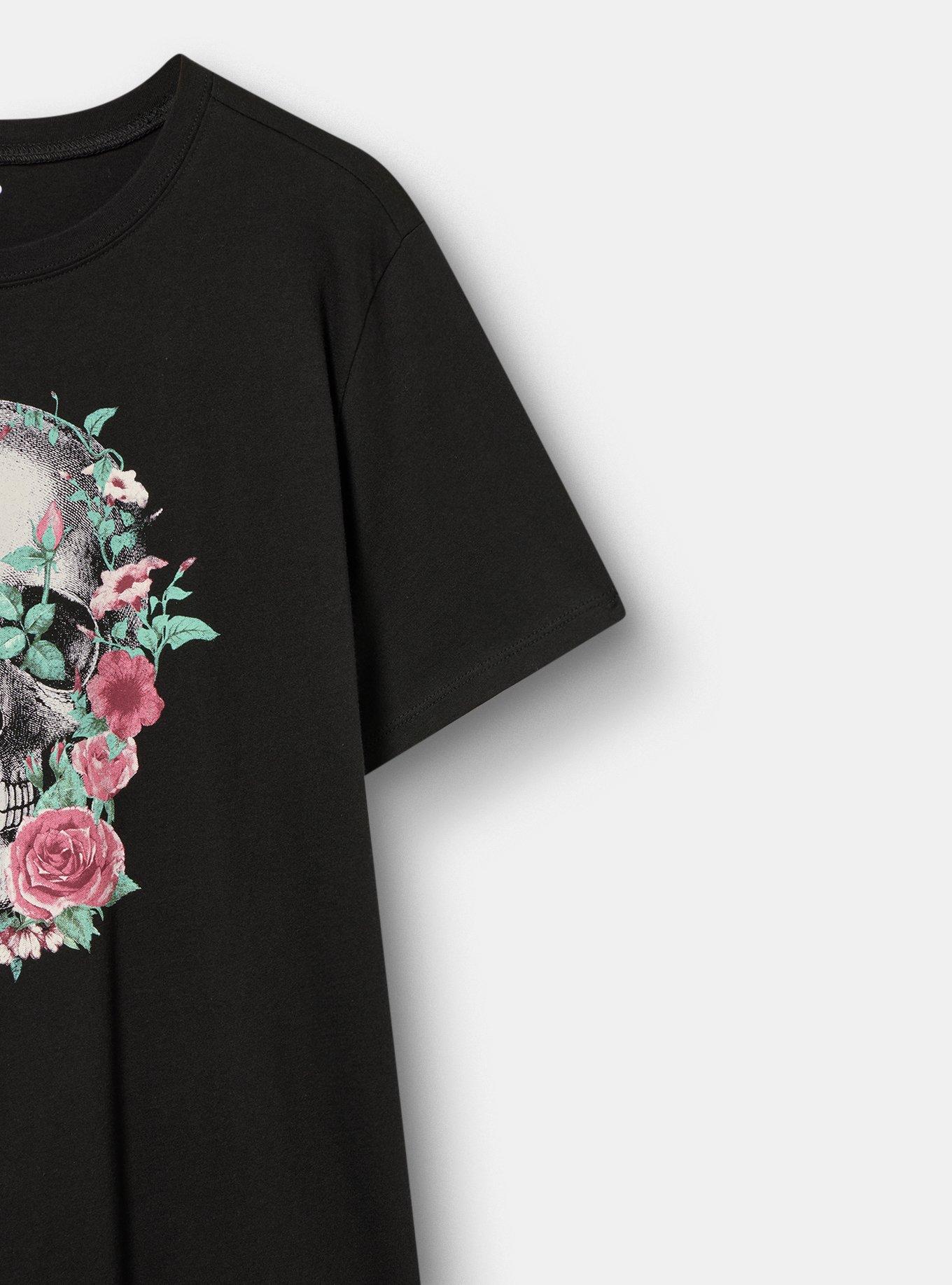 Classic Heritage Jersey Crew Tee, SKULL ROSES DEEP BLACK, alternate