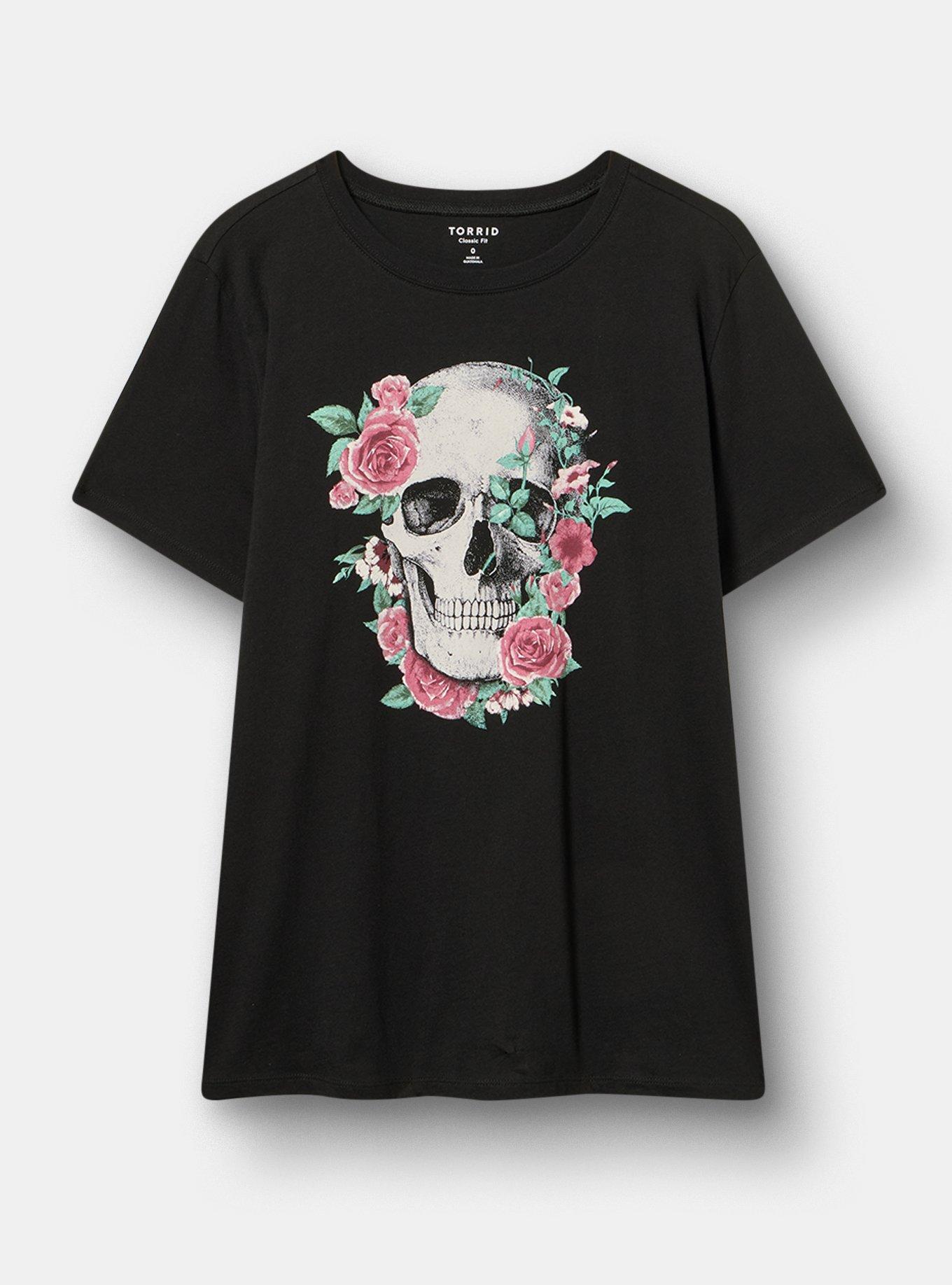 Classic Heritage Jersey Crew Tee, SKULL ROSES DEEP BLACK, hi-res