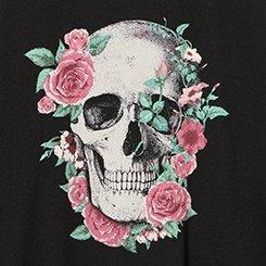 Classic Heritage Jersey Crew Tee, SKULL ROSES DEEP BLACK, swatch