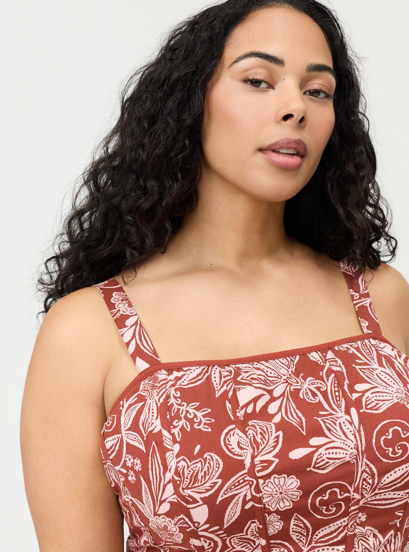 Challis Corset Crop Top, SHANA FLORAL BRICK, alternate