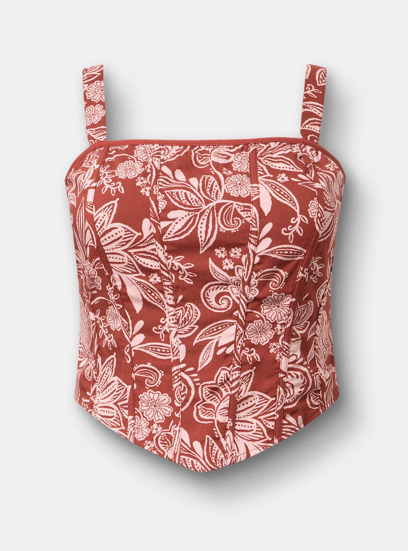 Challis Corset Crop Top, SHANA FLORAL BRICK, flat