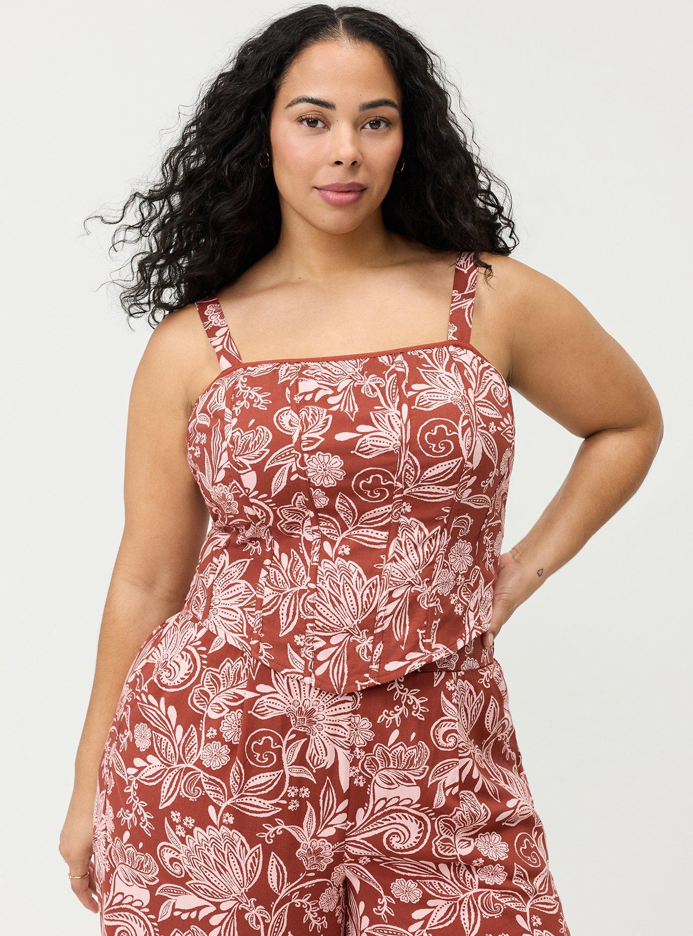 Challis Corset Crop Top, SHANA FLORAL BRICK, hi-res