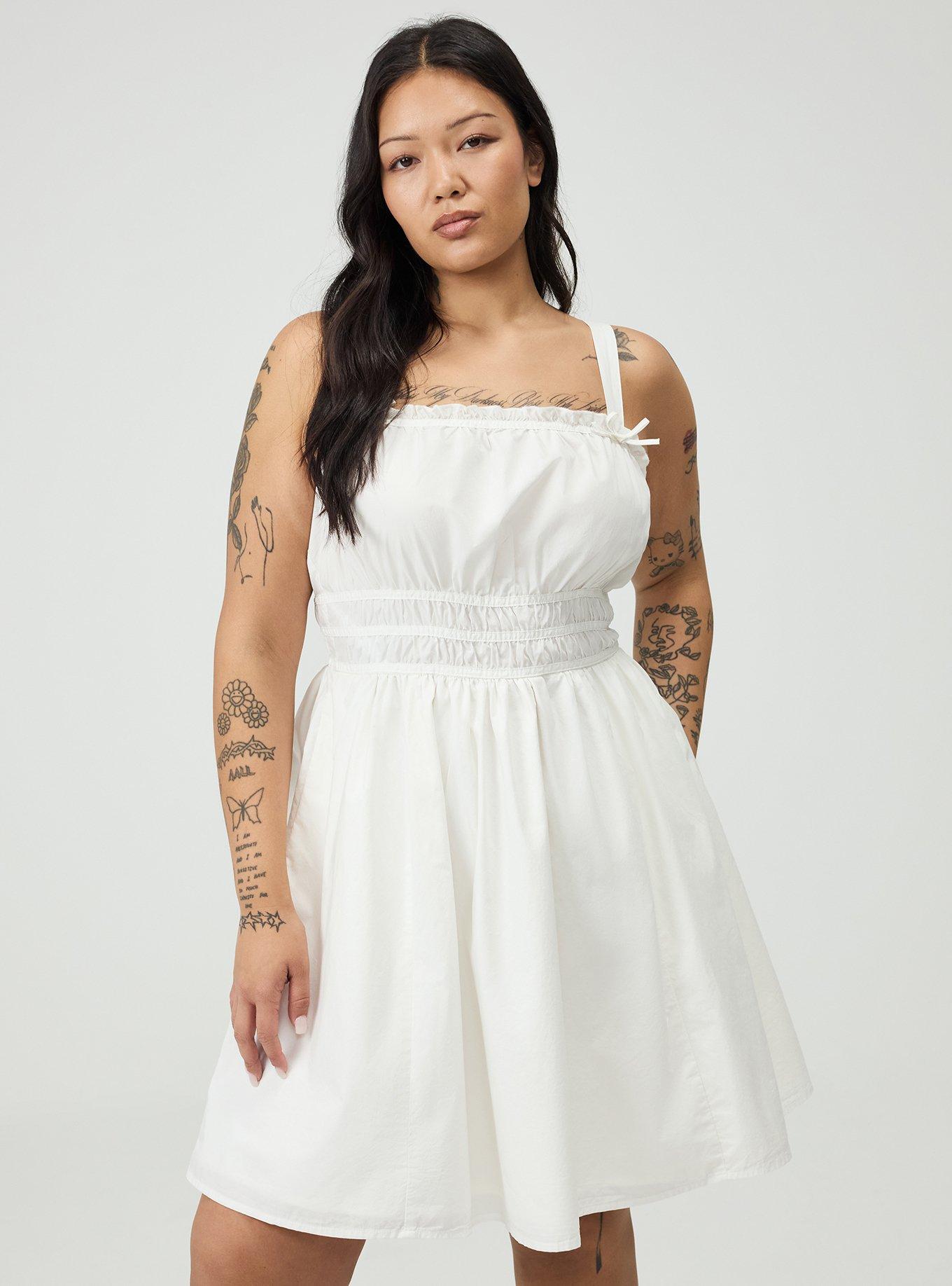 Plus Size Poplin Mini Dress, CLOUD DANCER, alternate