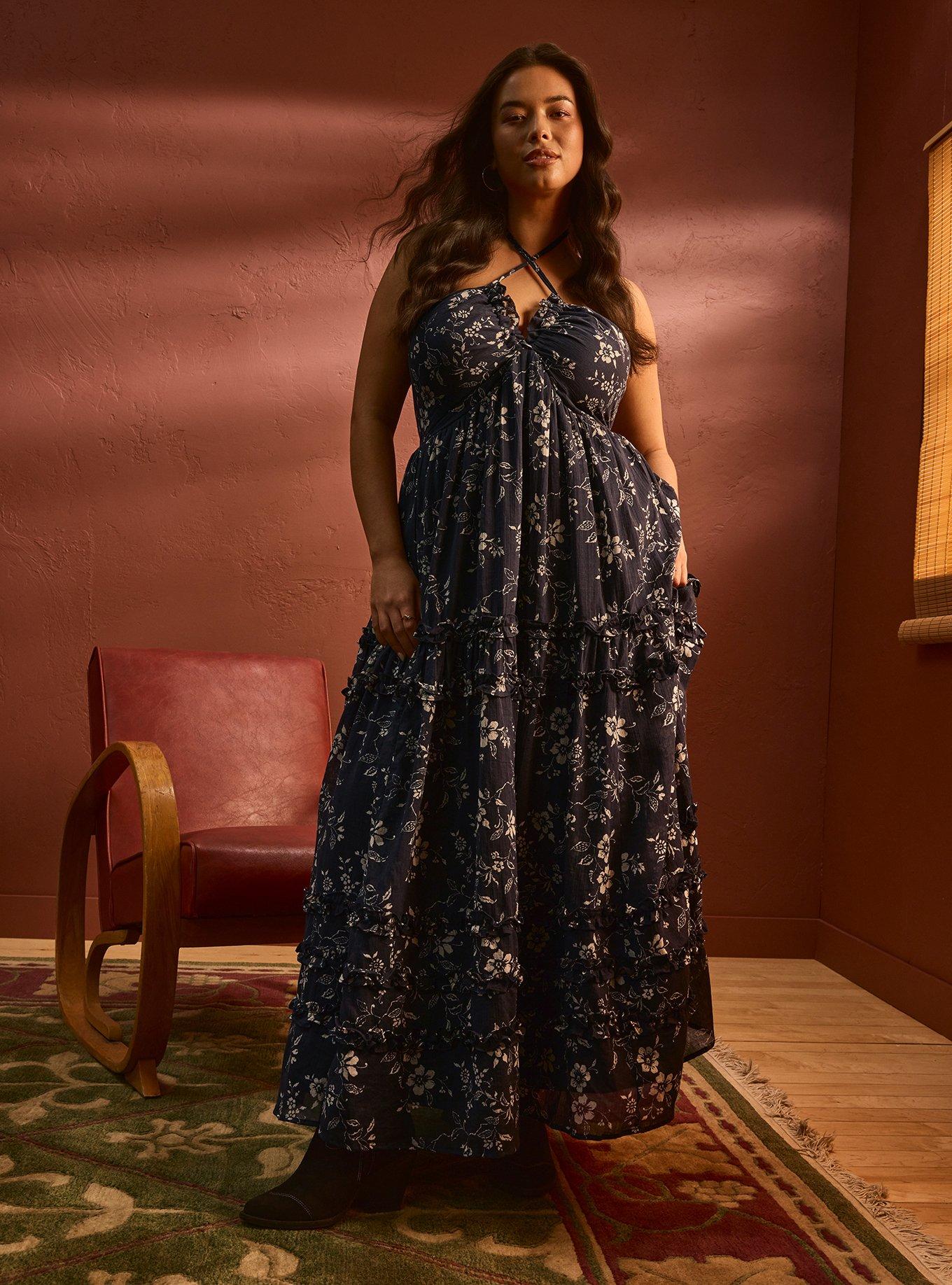 Festi Cross-Front Halter Maxi Dress, BATIK VINES FLORAL CHARCOAL, alternate