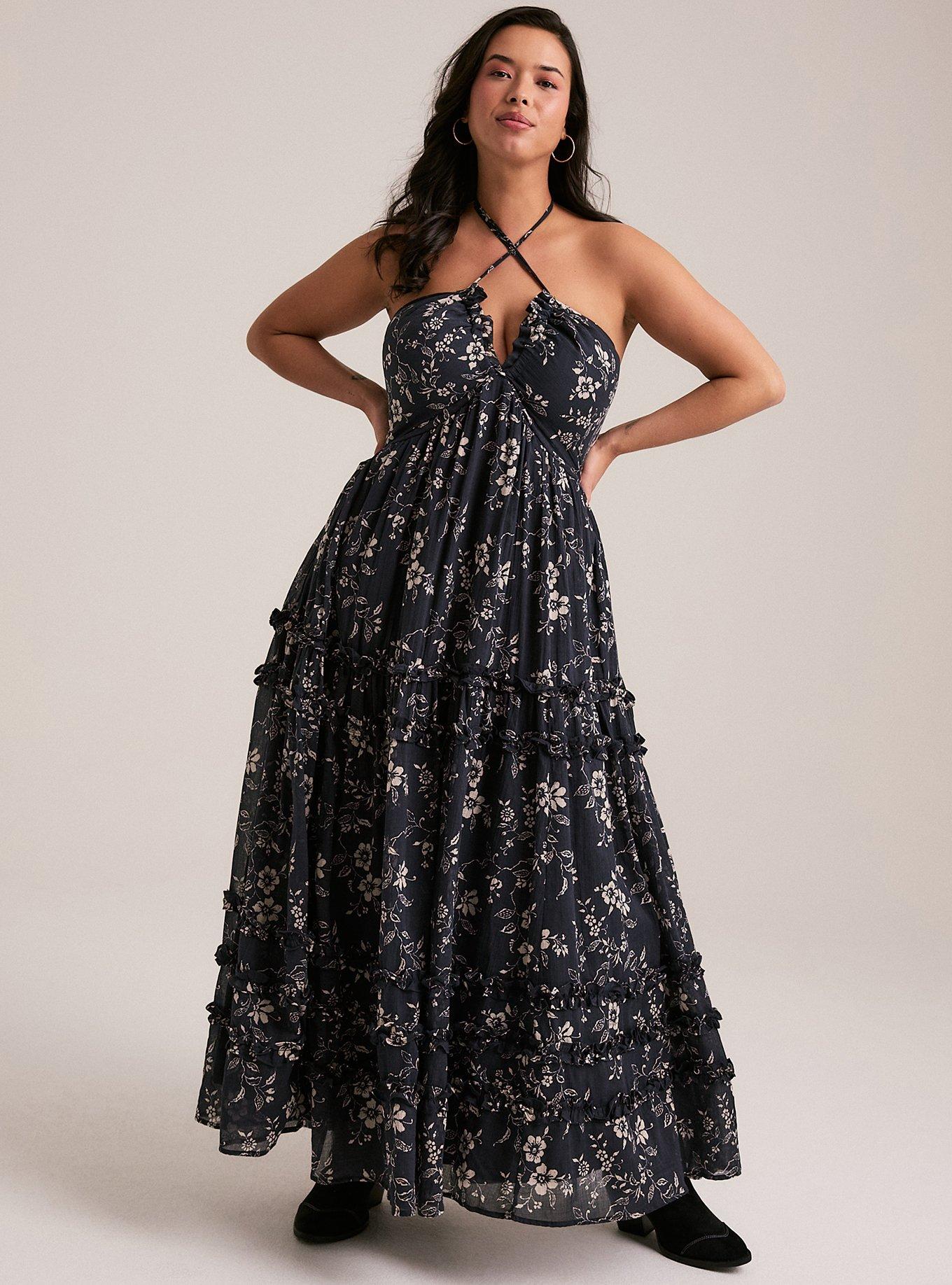 Festi Cross-Front Halter Maxi Dress, BATIK VINES FLORAL CHARCOAL, alternate