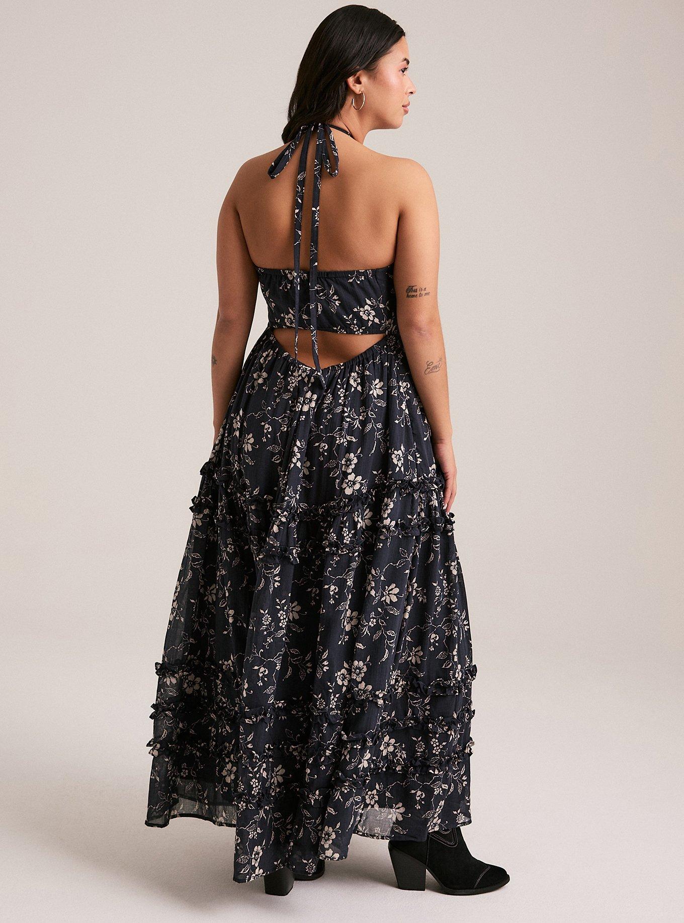 Festi Cross-Front Halter Maxi Dress, BATIK VINES FLORAL CHARCOAL, alternate