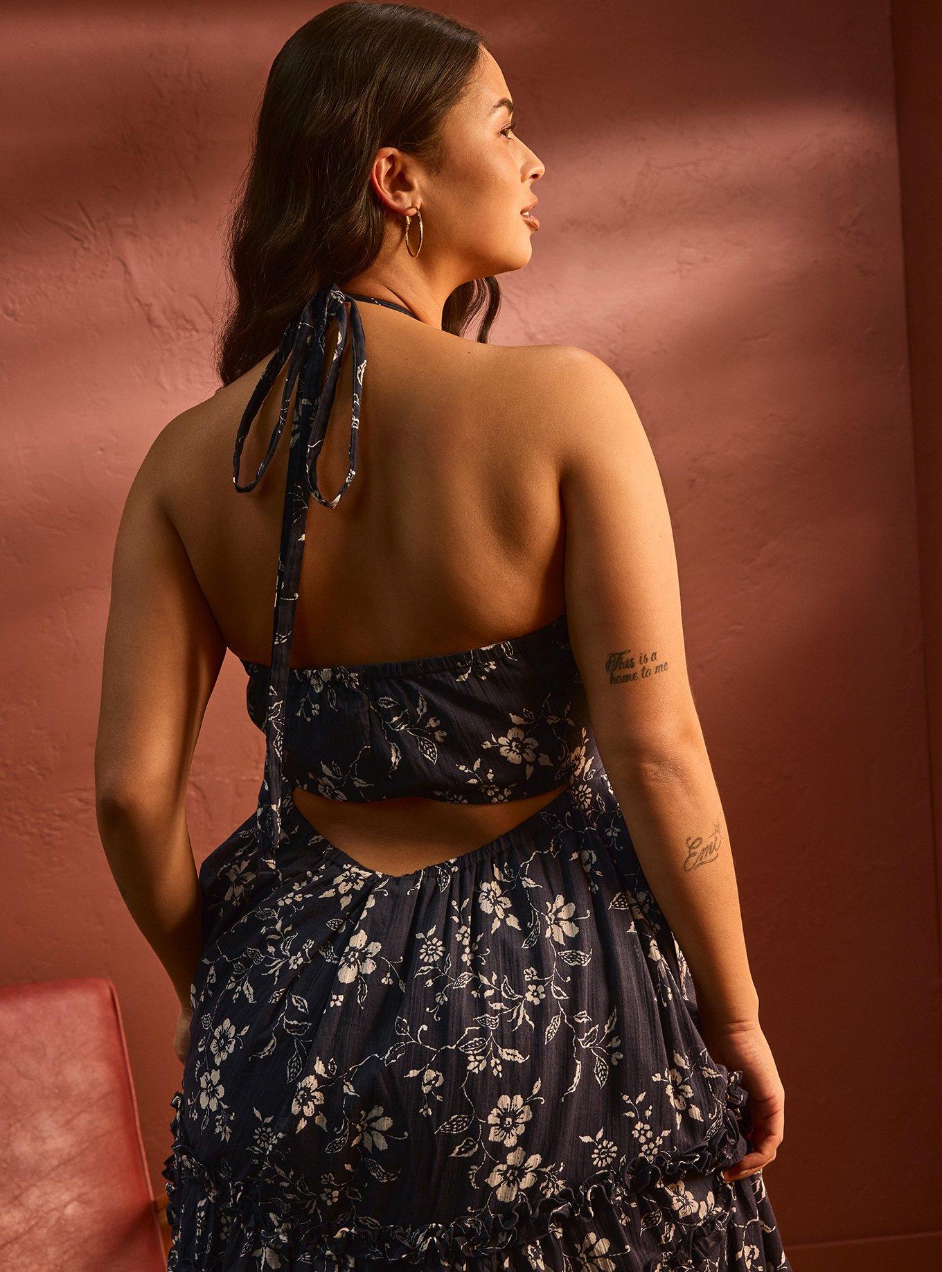 Festi Cross-Front Halter Maxi Dress, BATIK VINES FLORAL CHARCOAL, alternate