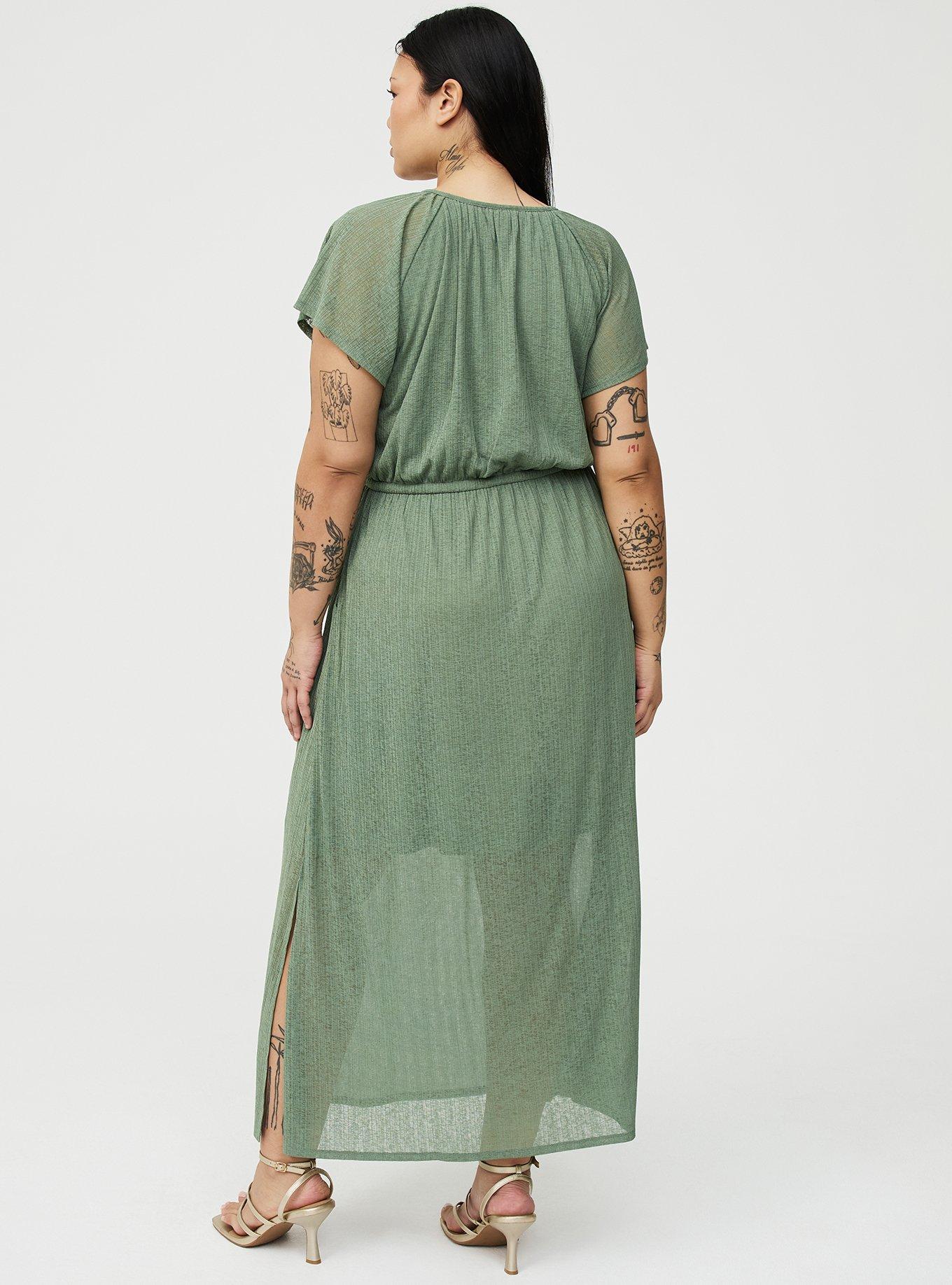 Crinkle Gauze Button-Front Maxi Dress, HEDGE GREEN, alternate