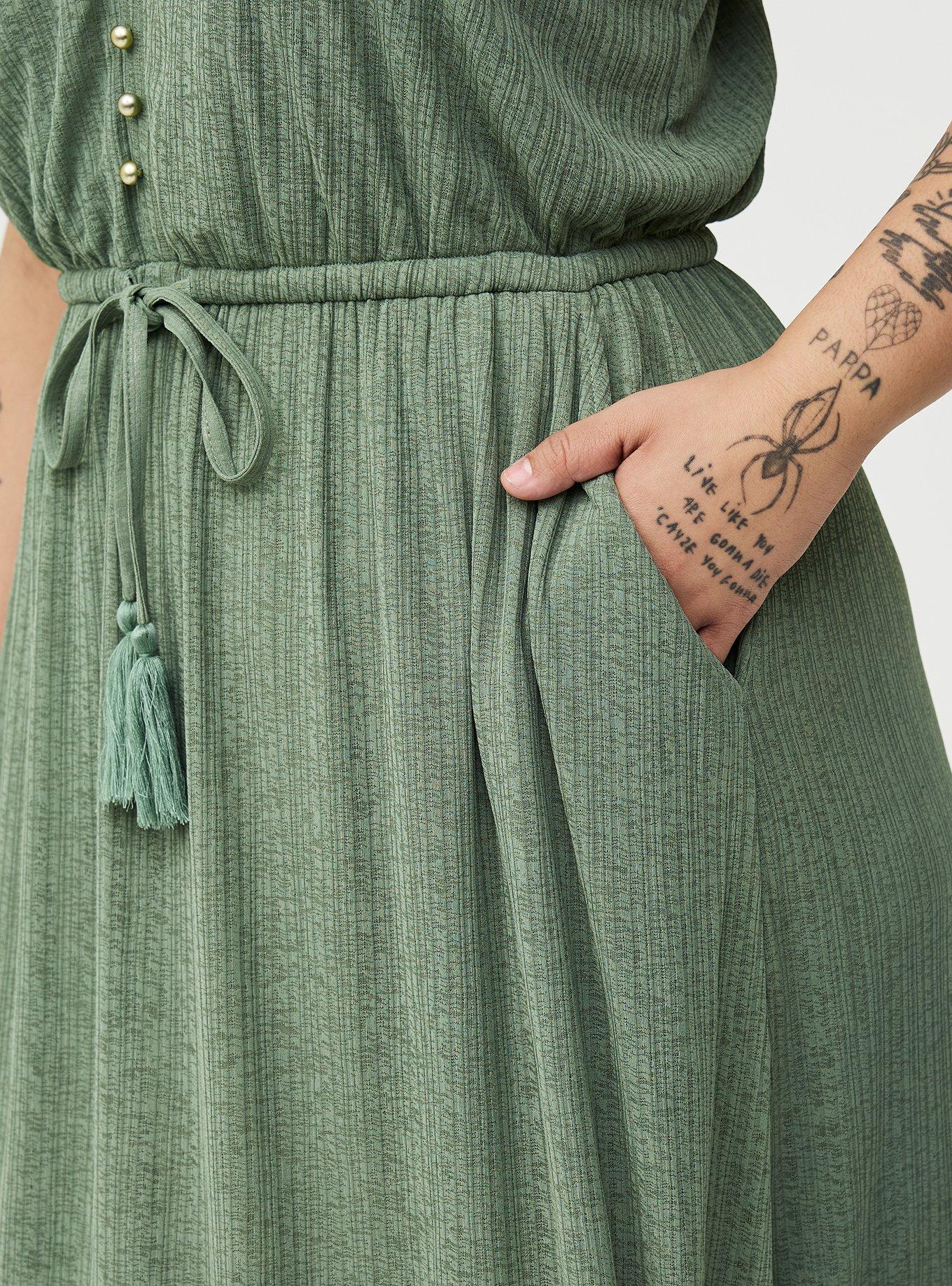 Crinkle Gauze Button-Front Maxi Dress, HEDGE GREEN, alternate
