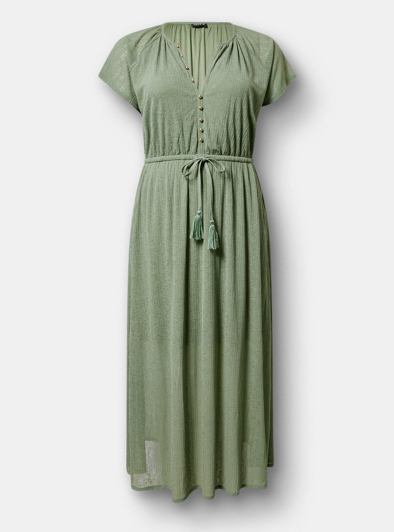 Crinkle Gauze Button-Front Maxi Dress, HEDGE GREEN, hi-res