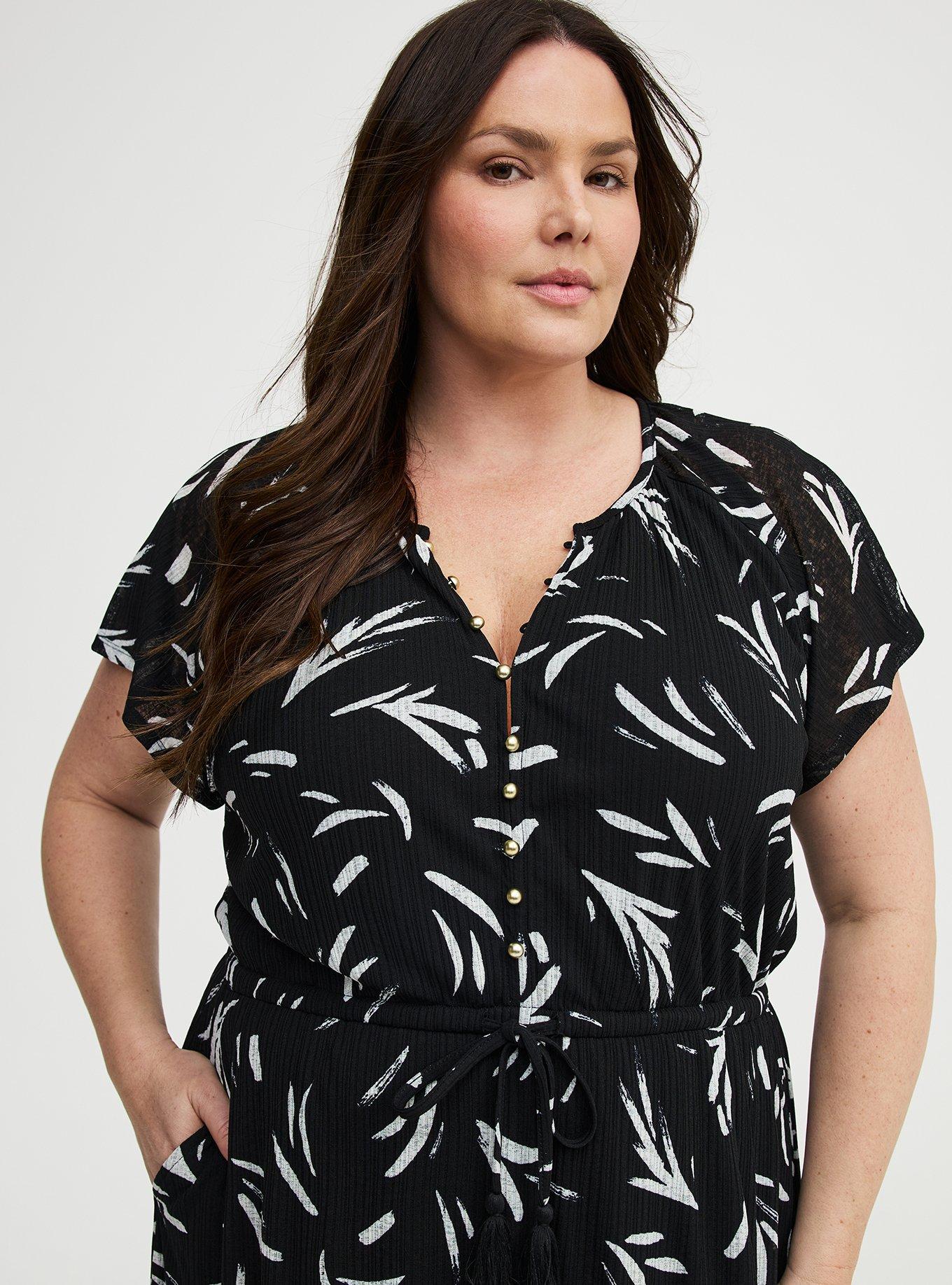 Crinkle Gauze Button-Front Maxi Dress, BRUSH STROKES BLACK, alternate