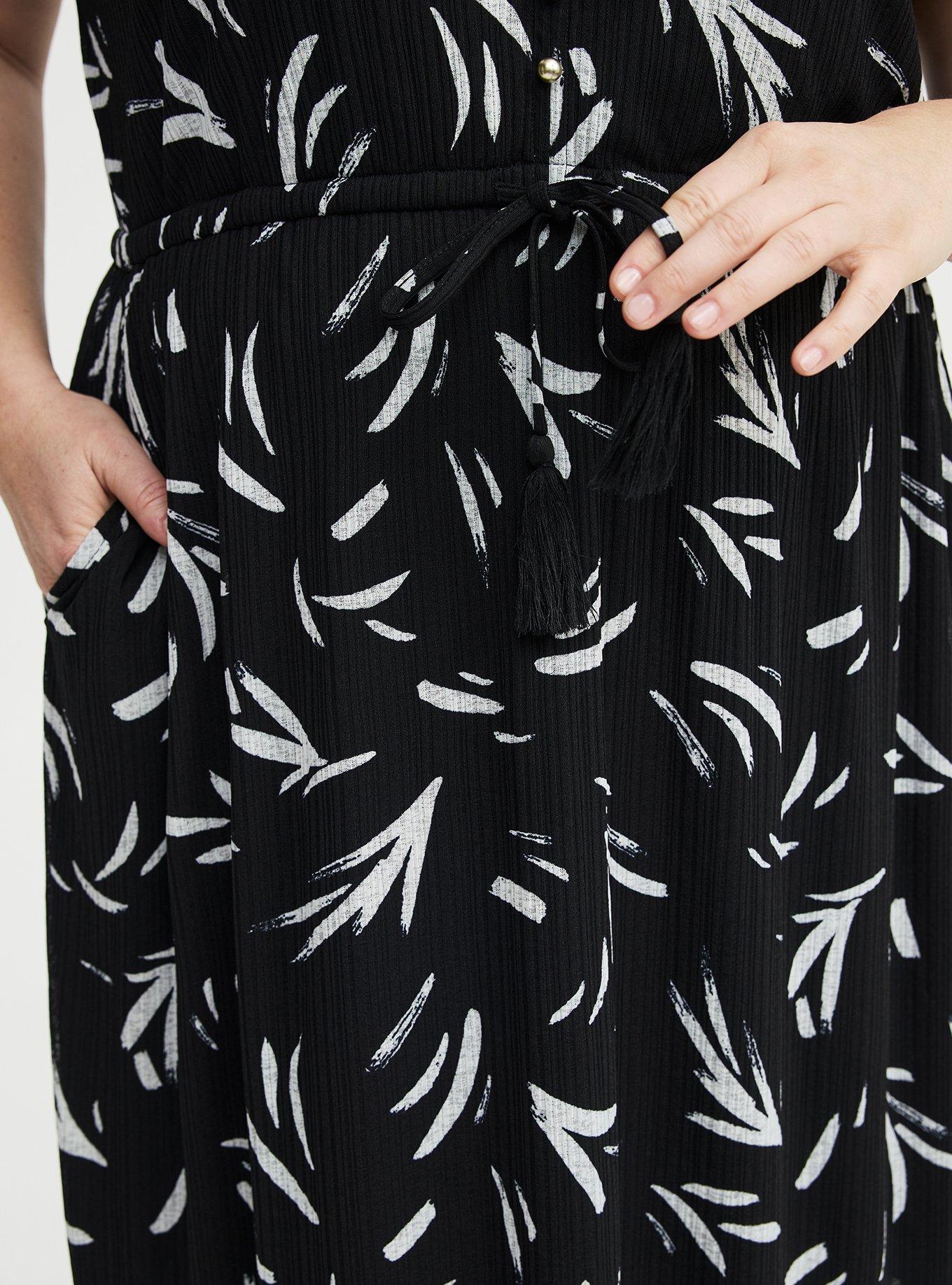 Crinkle Gauze Button-Front Maxi Dress, BRUSH STROKES BLACK, alternate