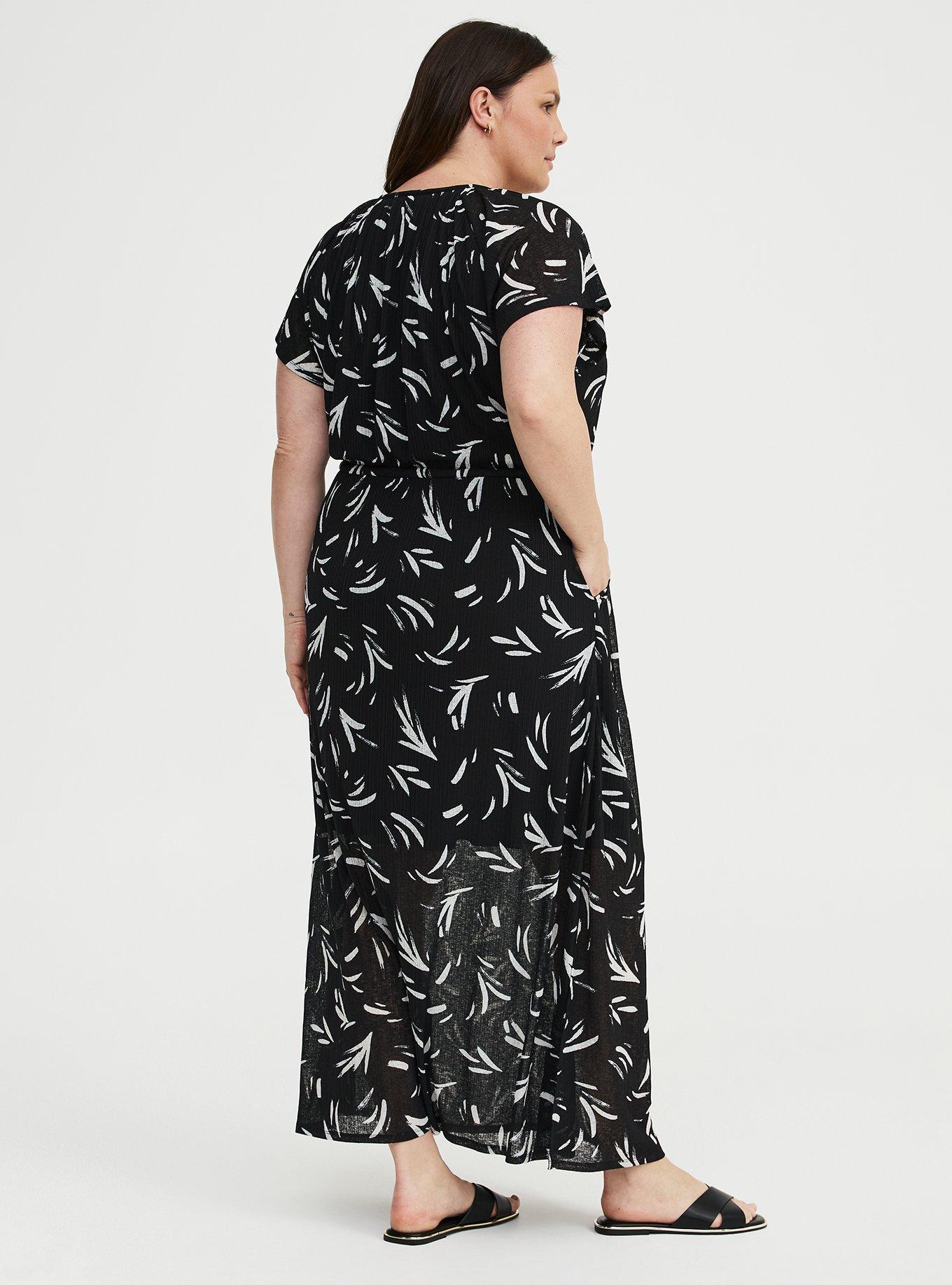 Crinkle Gauze Button-Front Maxi Dress, BRUSH STROKES BLACK, alternate