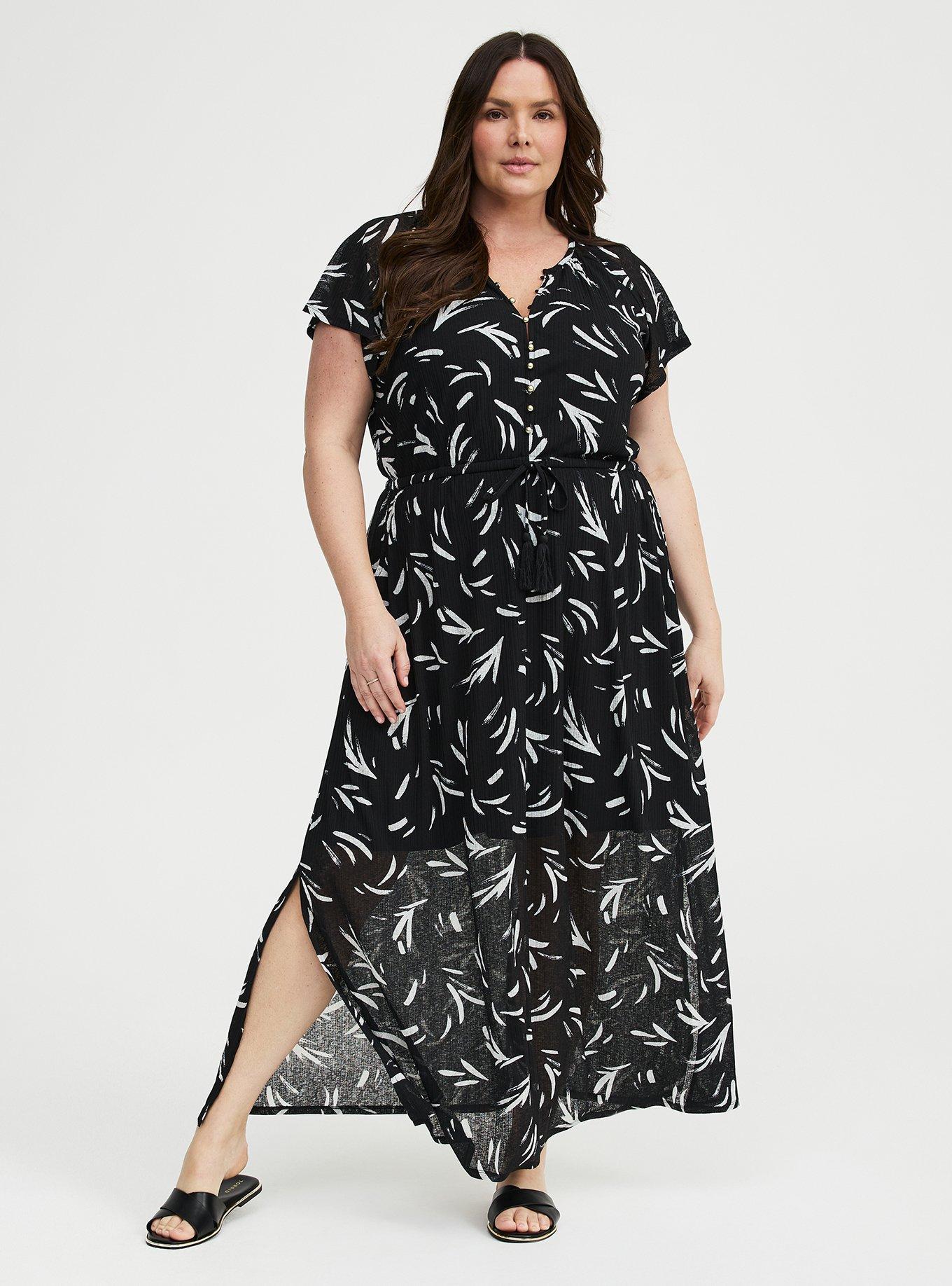 Crinkle Gauze Button-Front Maxi Dress, BRUSH STROKES BLACK, alternate
