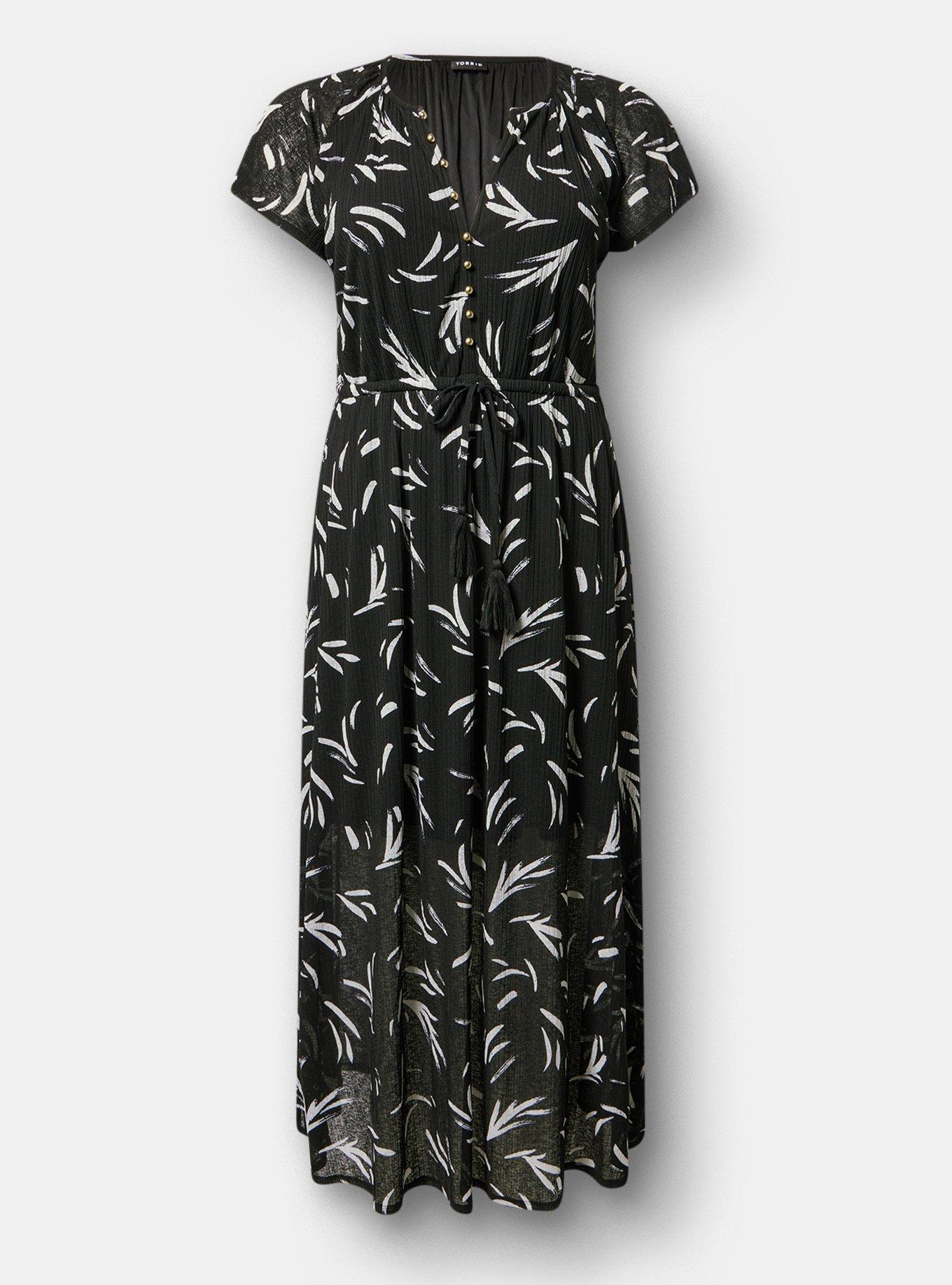 Crinkle Gauze Button-Front Maxi Dress, BRUSH STROKES BLACK, hi-res