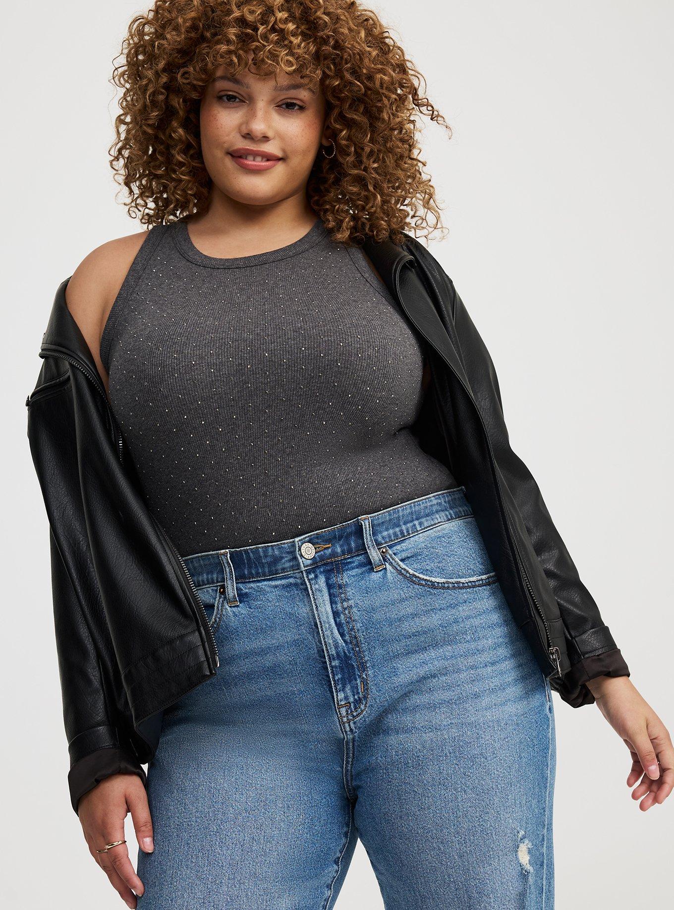 Rhinestone High-Neck Rib Tank
