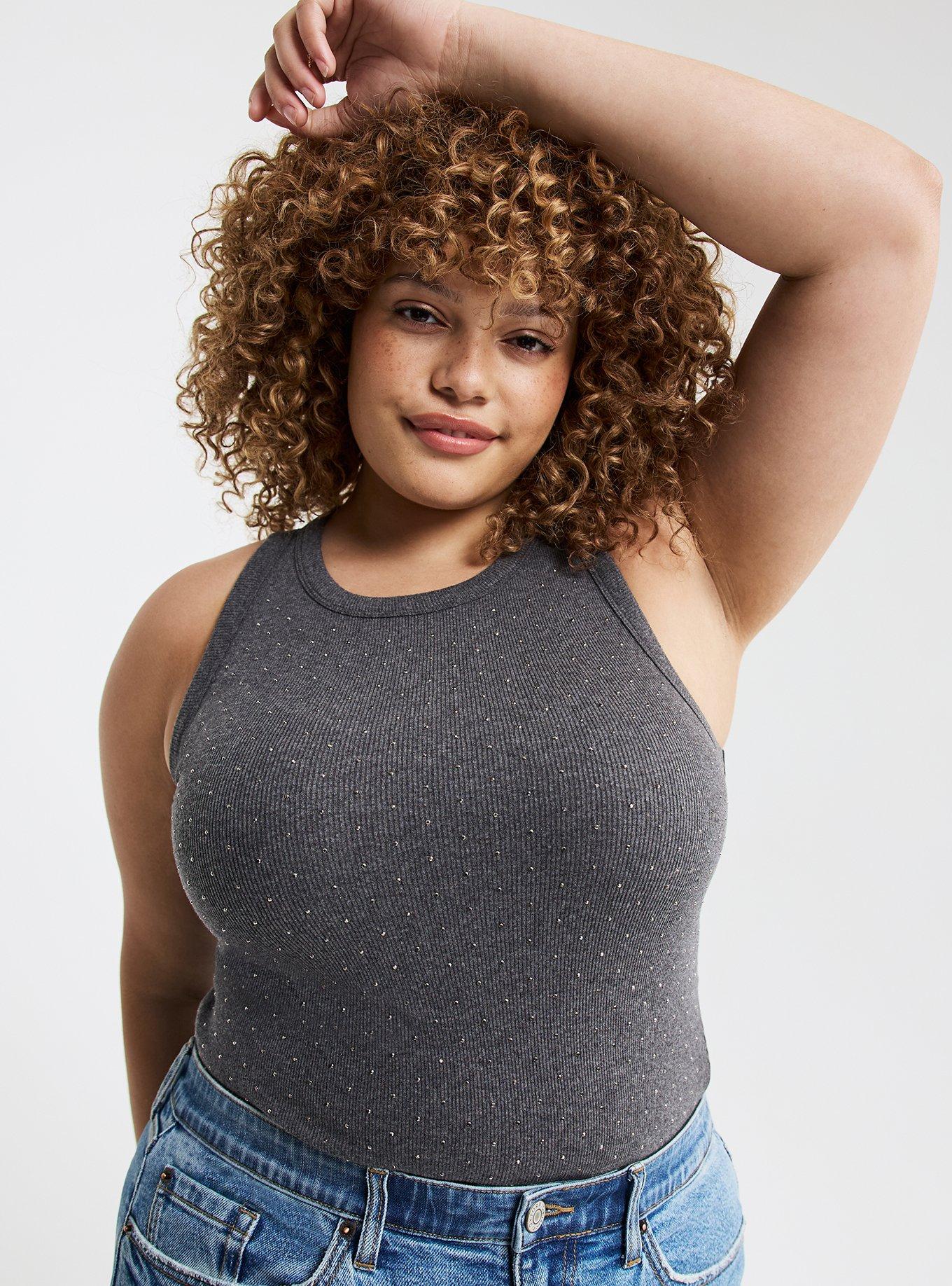 Rhinestone High-Neck Rib Tank