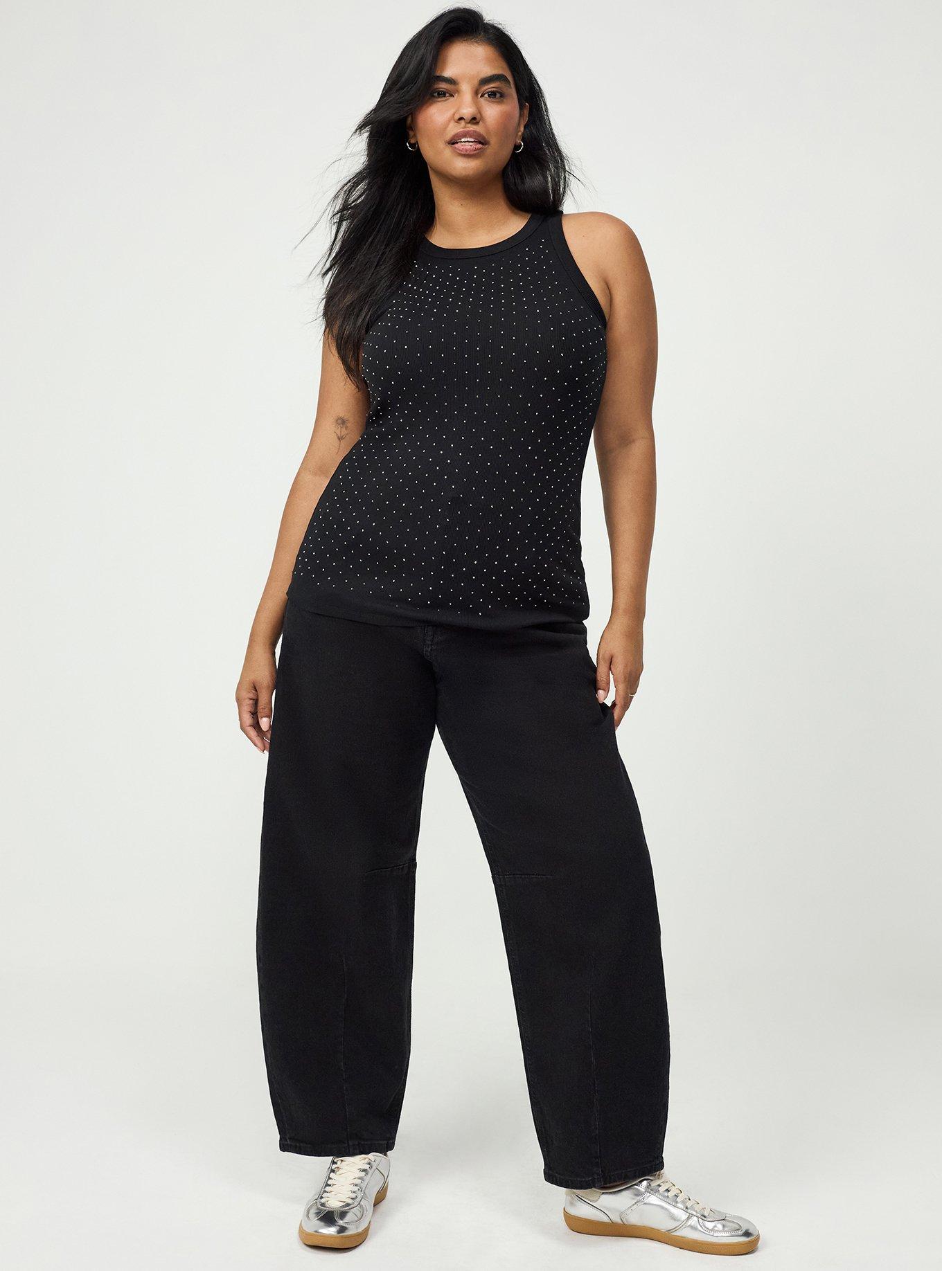 Heritage Rib Embellished High Neck Tank, DEEP BLACK, alternate