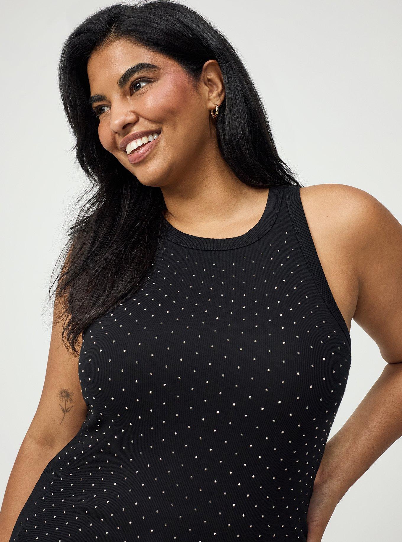 Heritage Rib Embellished High Neck Tank, DEEP BLACK, alternate