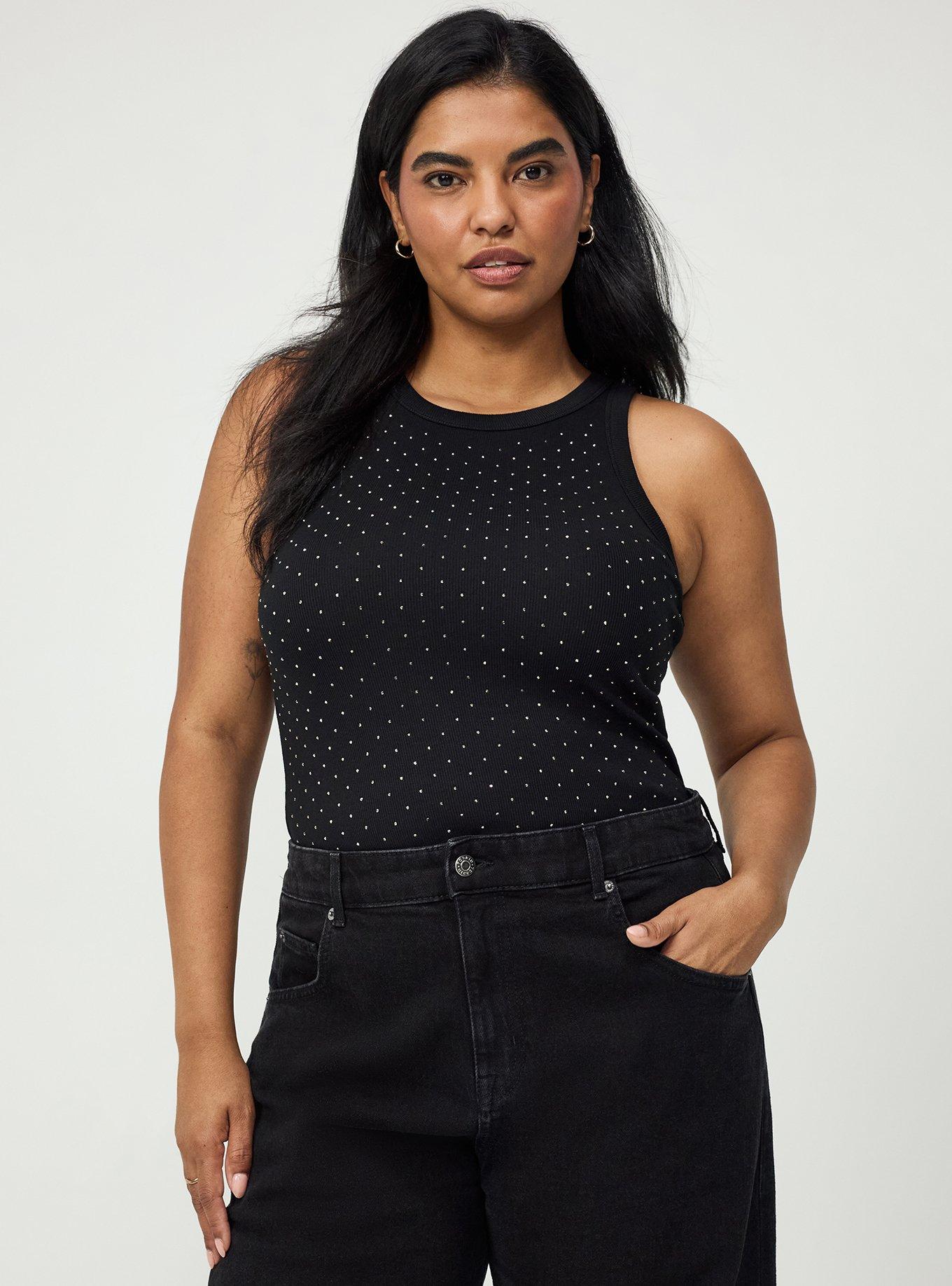 Heritage Rib Embellished High Neck Tank, DEEP BLACK, alternate