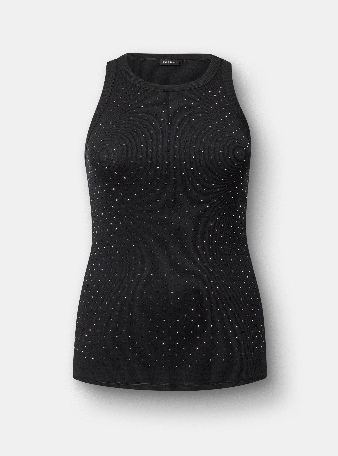 Heritage Rib Embellished High Neck Tank, DEEP BLACK, hi-res